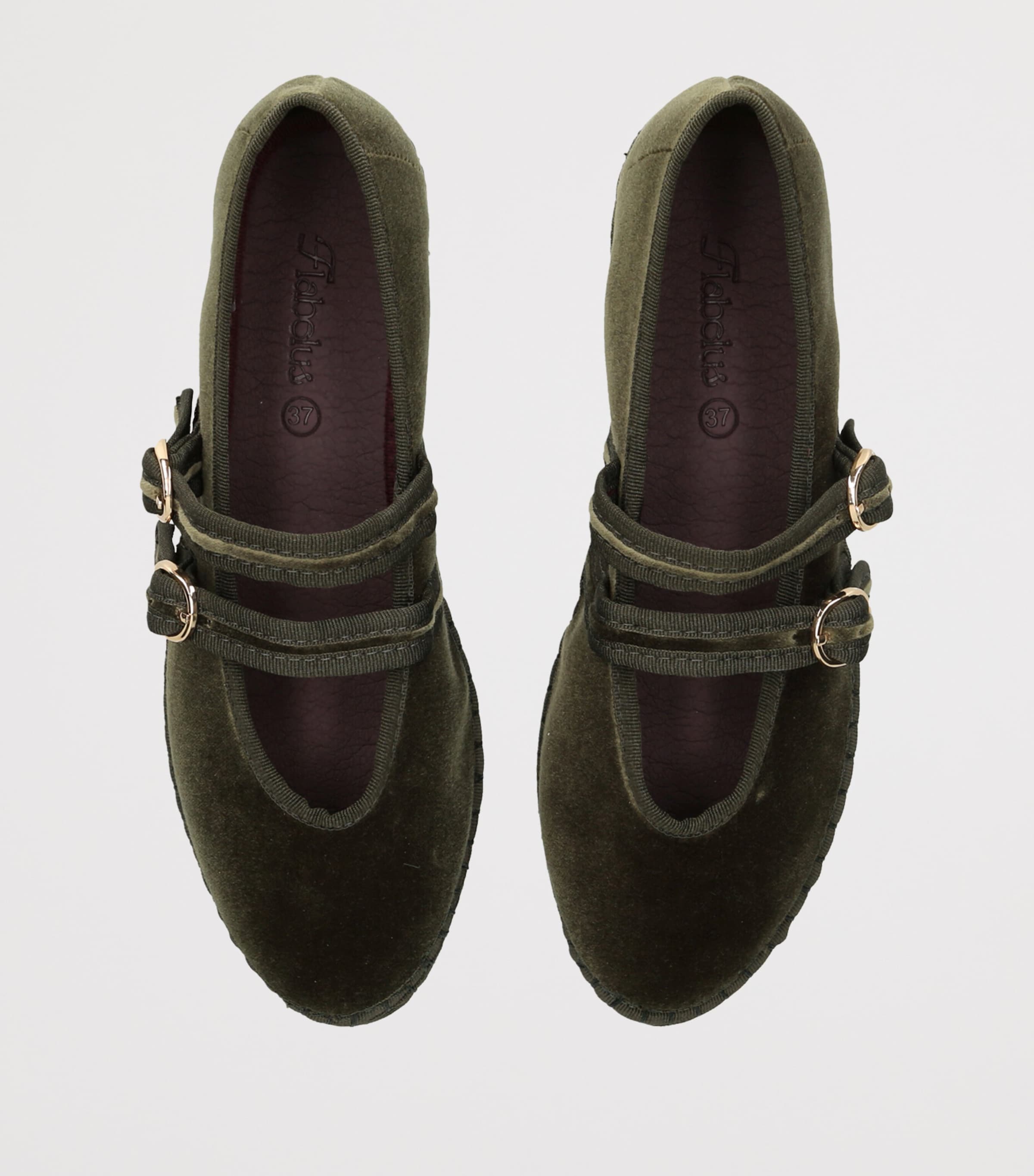 Flabelus Velvet Claire Mary Jane Flats Dark Green Image 3