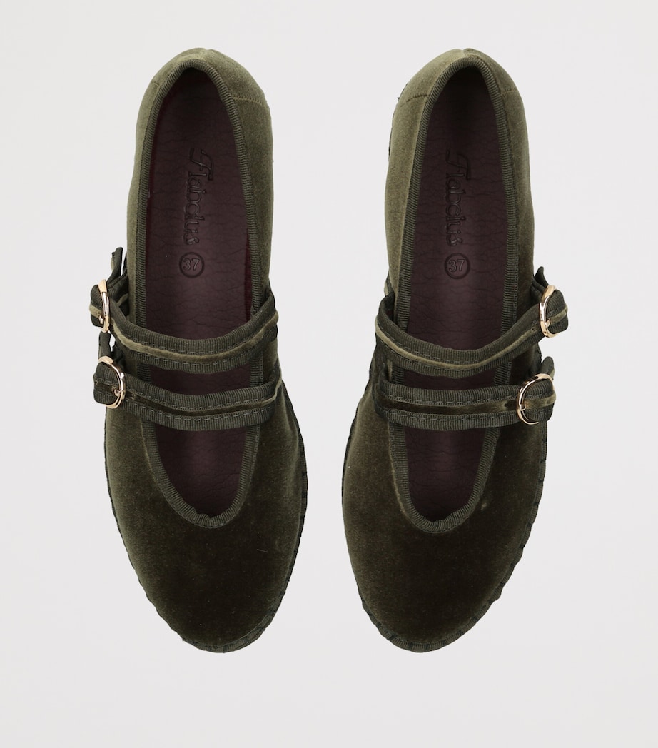 Flabelus Velvet Claire Mary Jane Flats Dark Green Image 3