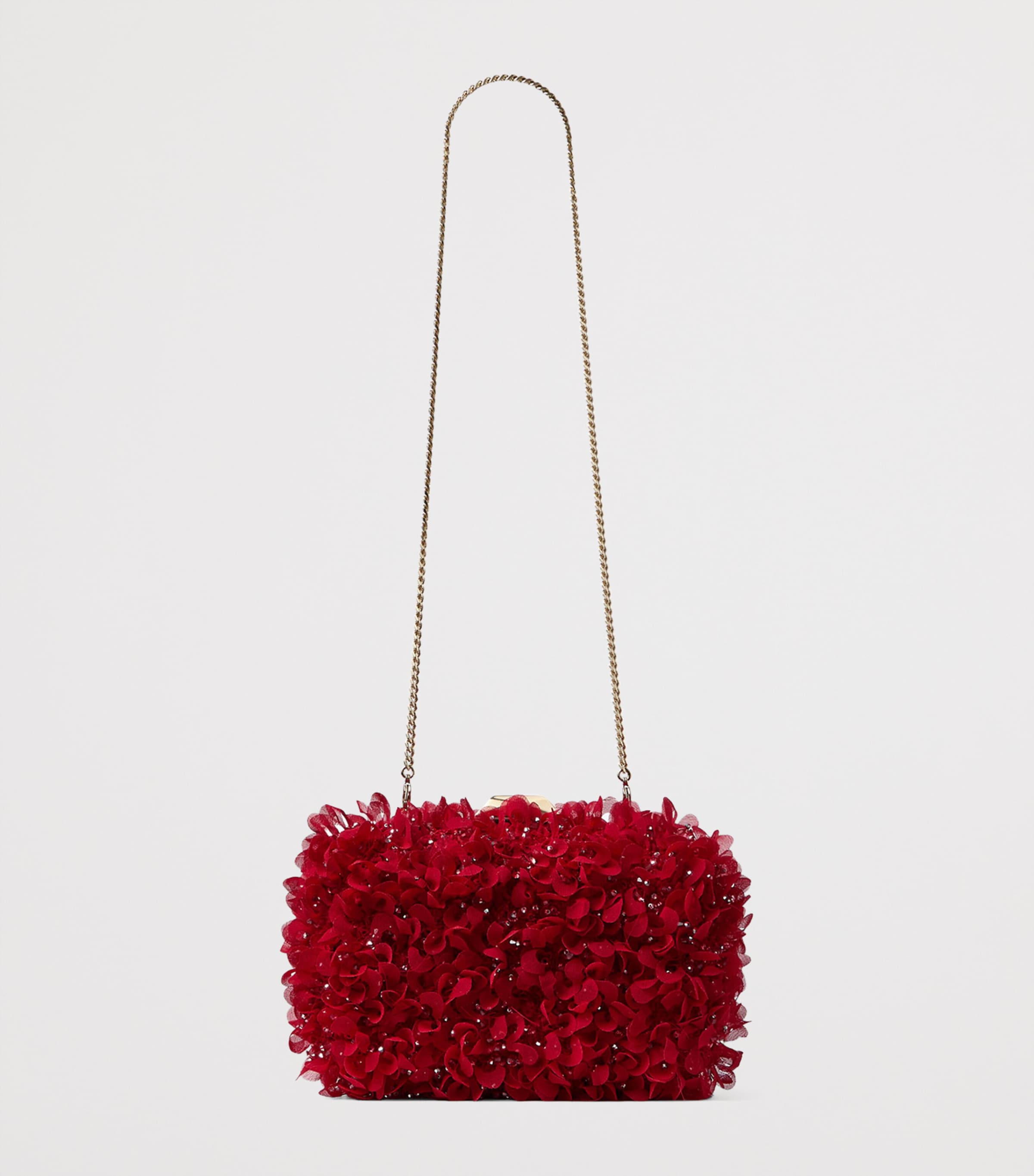 Flower-Embellished Cloud Clutch Bag RUBY RED/LIGHT GOLD Image 5