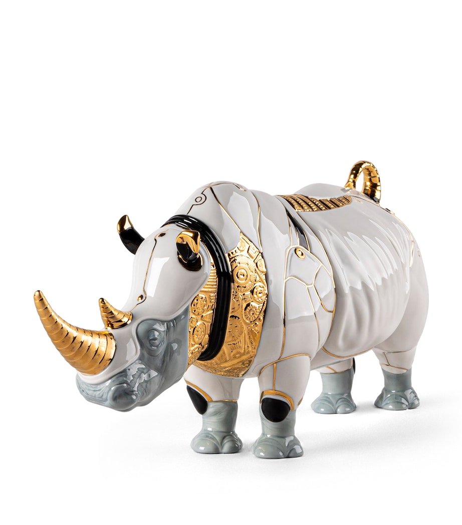 Lladró Cyborg Rhino Sculpture White, Grey & Gold Image 3