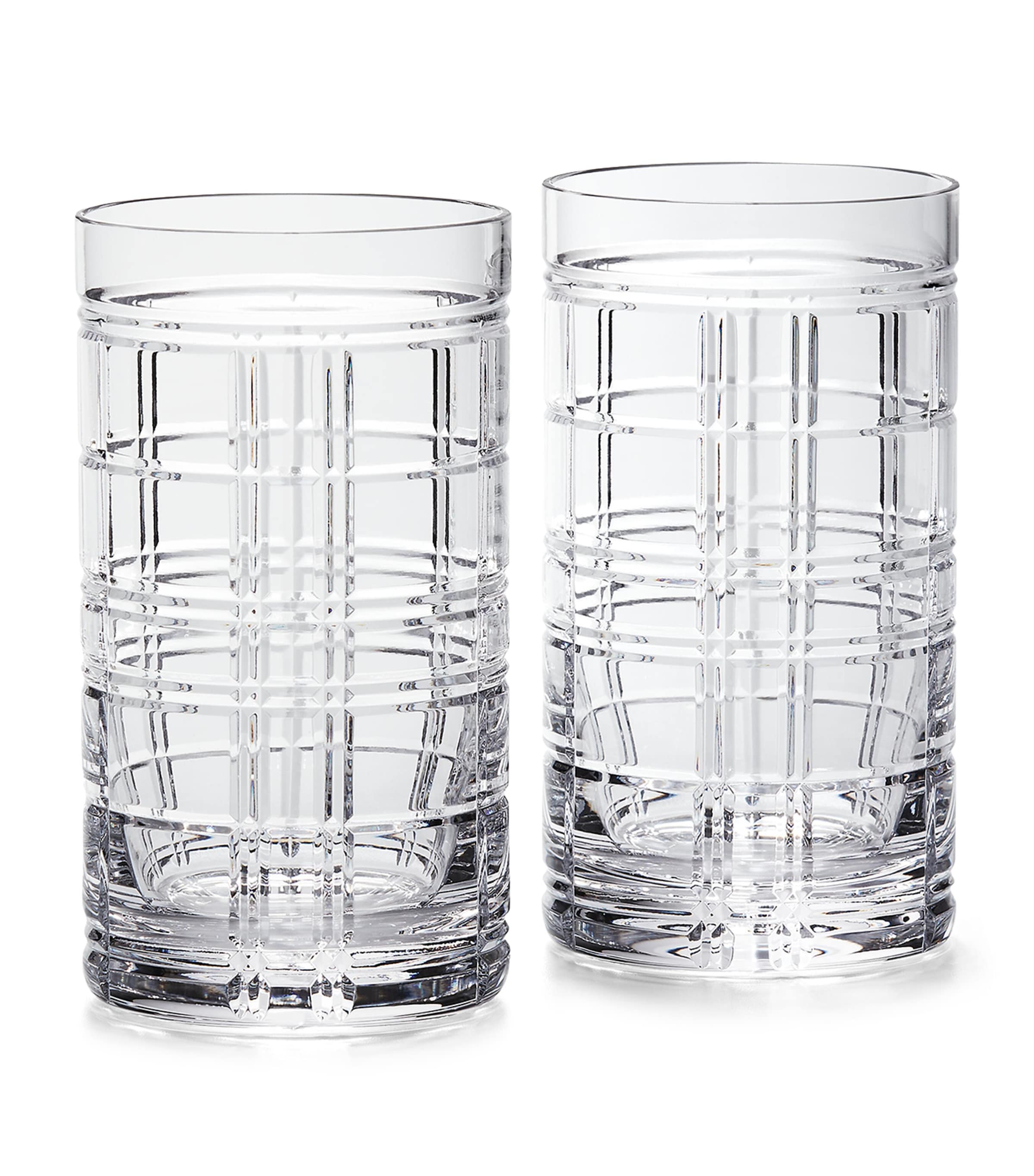 Shop Ralph Lauren Set Of 2 Hudson Plaid Highball Glasses In Clear