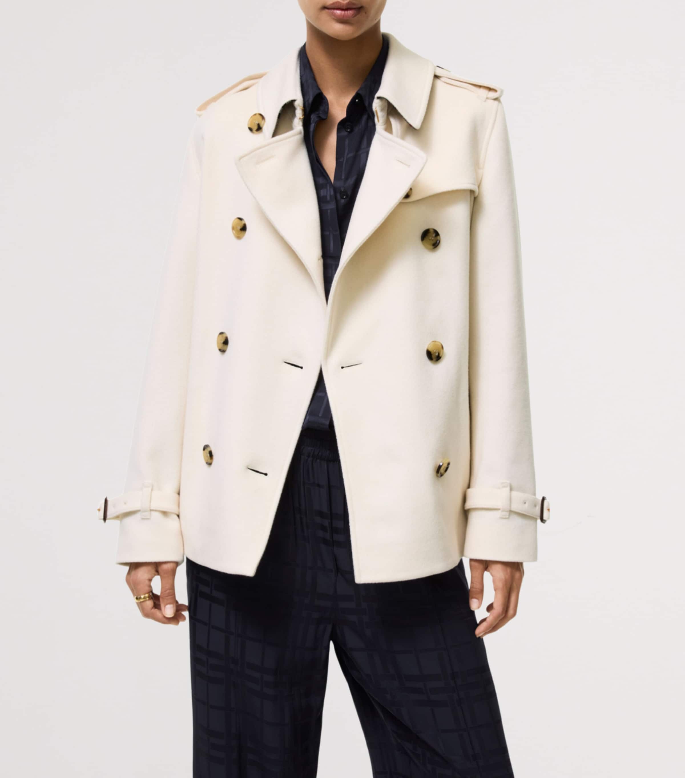 Burberry Womens Cashmere Kensington Trench Jacket Ivory White Image 3