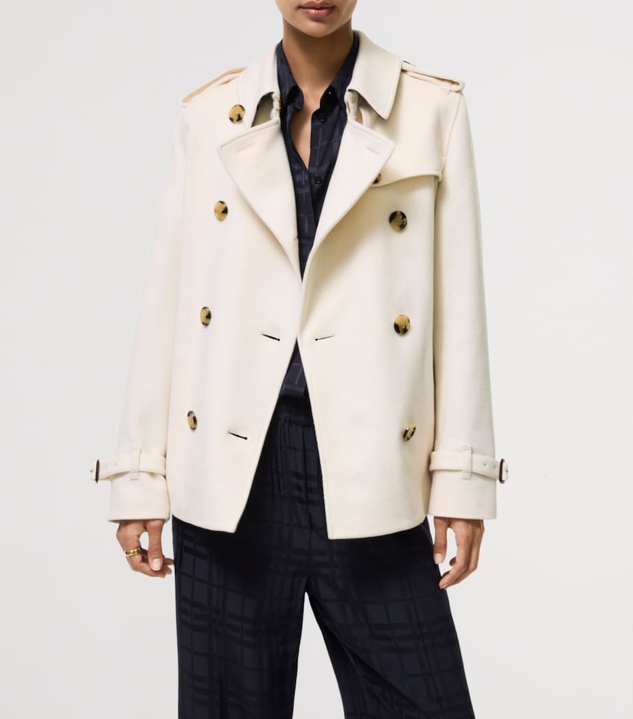 Burberry Womens Cashmere Kensington Trench Jacket Ivory White Image 3