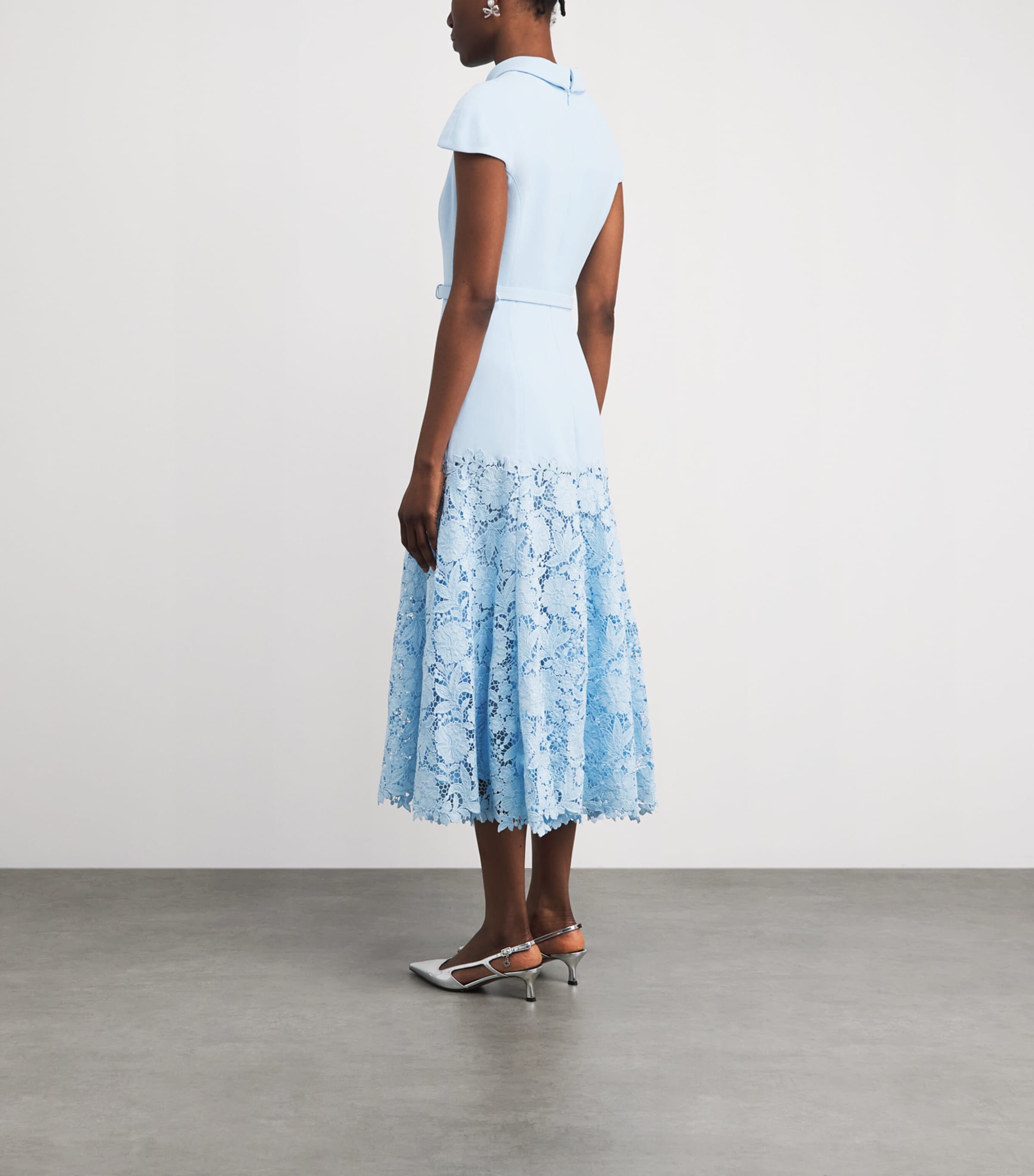 Self-Portrait Blue Crepe-Lace Belted Midi Dress | Harrods US Self-Portrait Blue Crepe-Lace Belted Midi Dress | Harrods US
