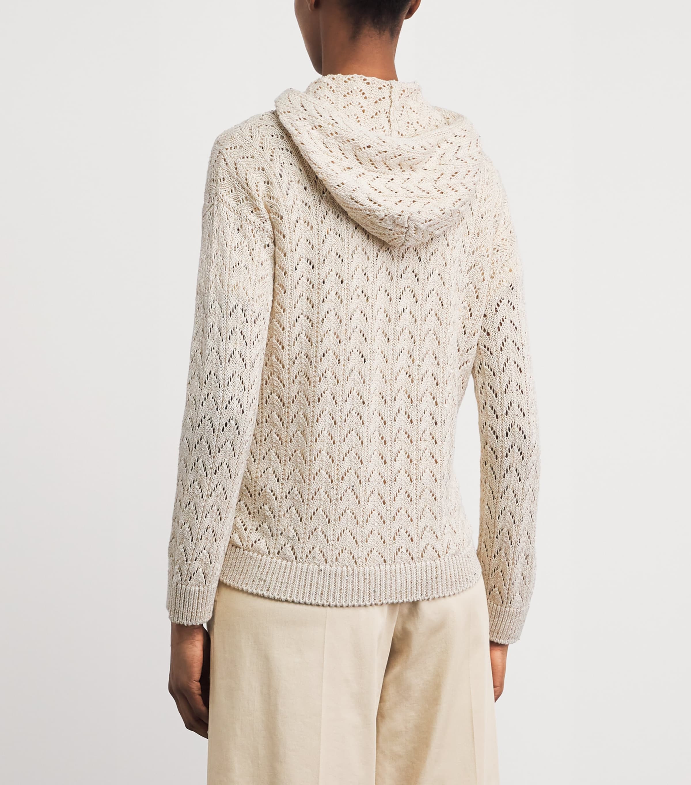 Eleventy Womens Cotton-Linen-Blend Knitted Cardigan Avorio Image 5