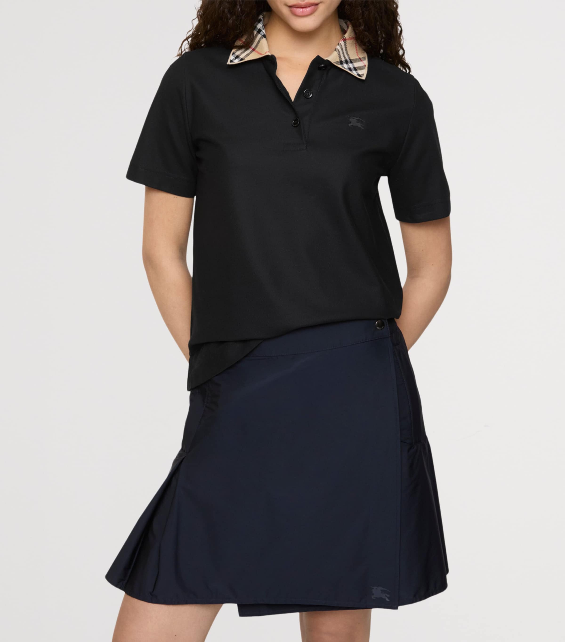 Cotton Check-Collar Polo Shirt BLACK Image 2