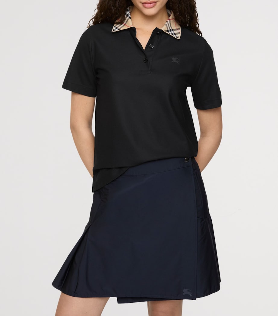 Cotton Check-Collar Polo Shirt BLACK Image 2