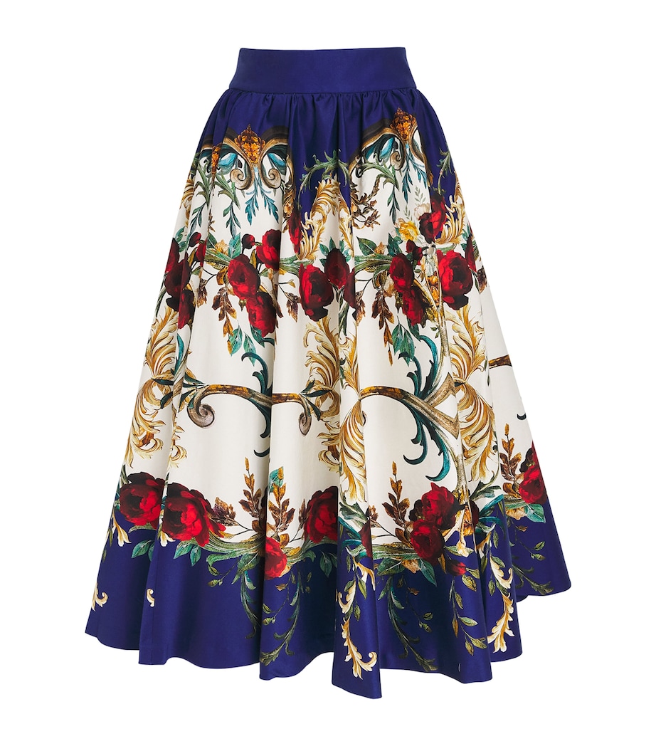 Alice+Olivia Womens Stretch-Cotton Floral Nilda Midi Skirt Gilded Rose Image 1