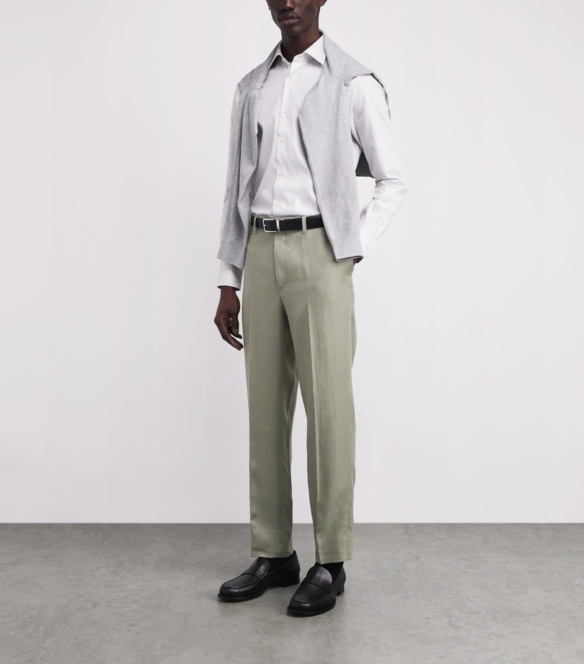 Virgin Wool-Linen Tailored Trousers 053 GREEN COLOURED Image 2