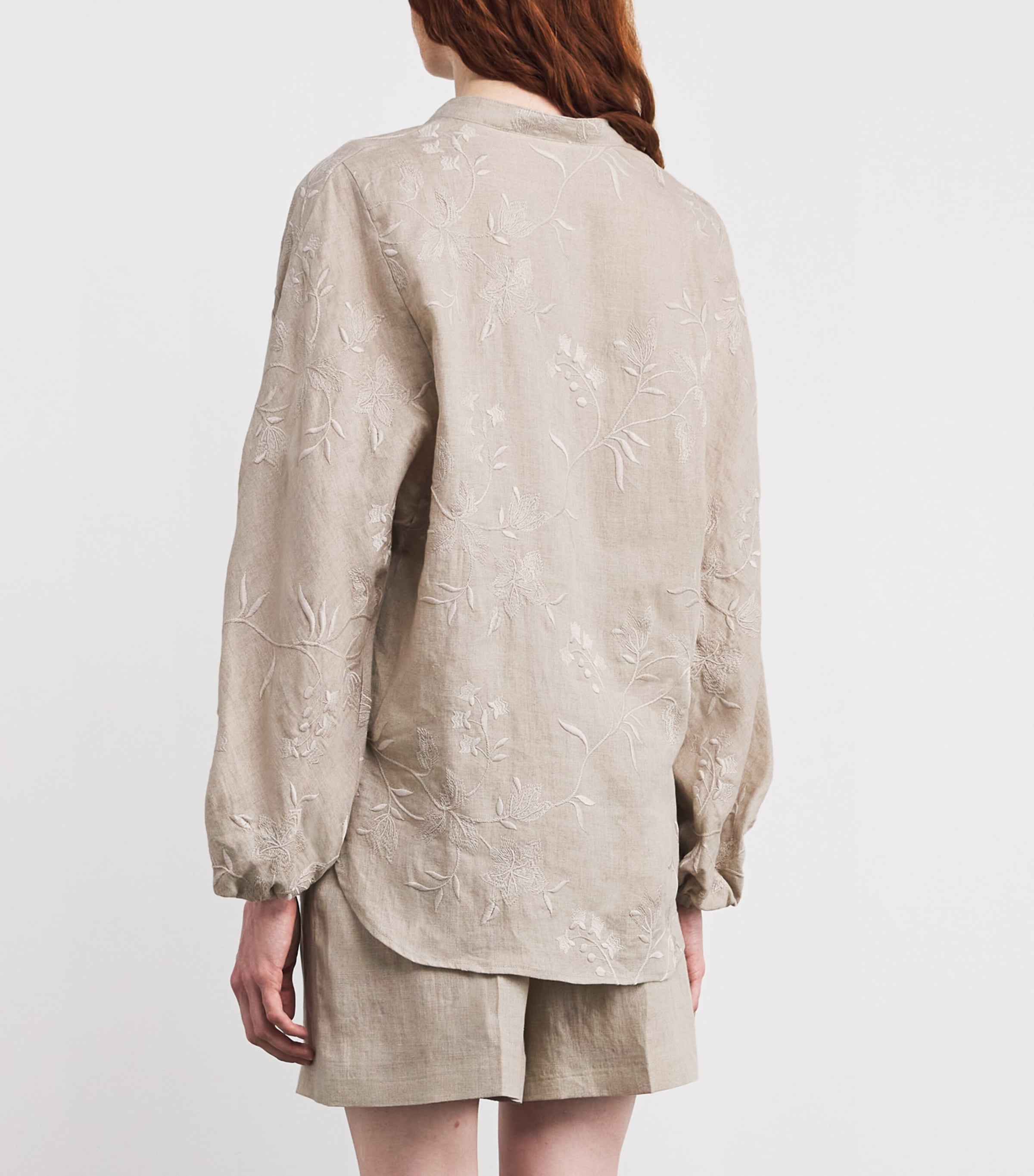 Eleventy Womens x Harrods Linen Floral-Embroidered Blouse Sabbia Image 4