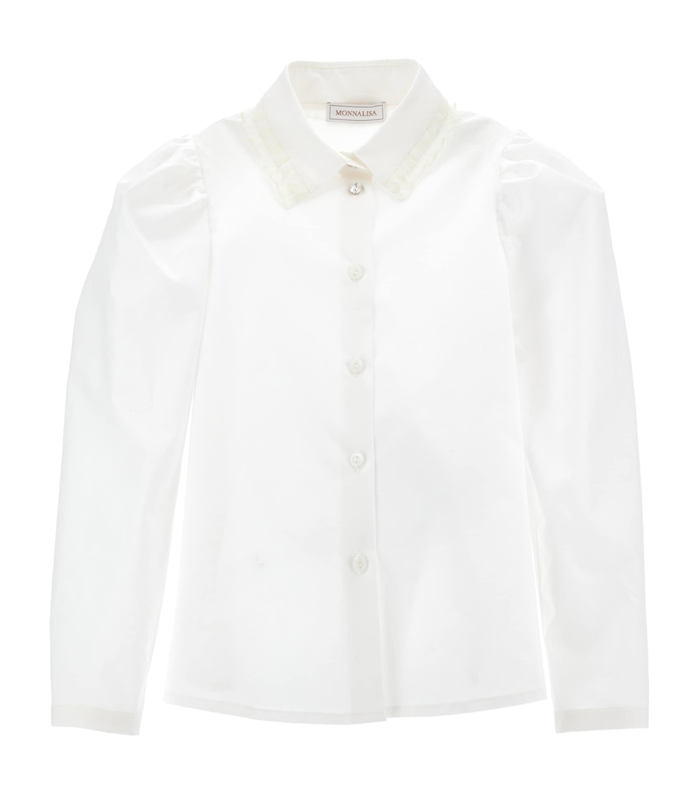 Shop Monnalisa Cotton Poplin Shirt In White