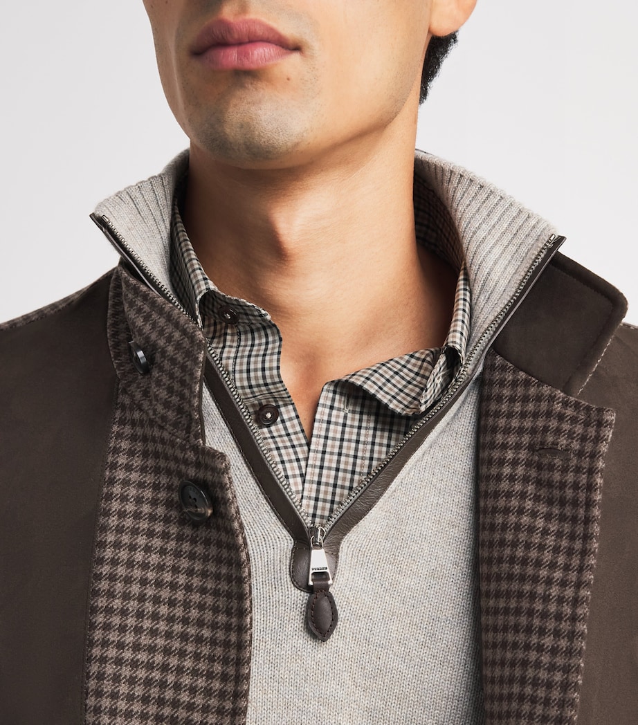 Purdey Mens Cashmere Leather Trim Quarter-Zip Sweater Pigeon Image 6