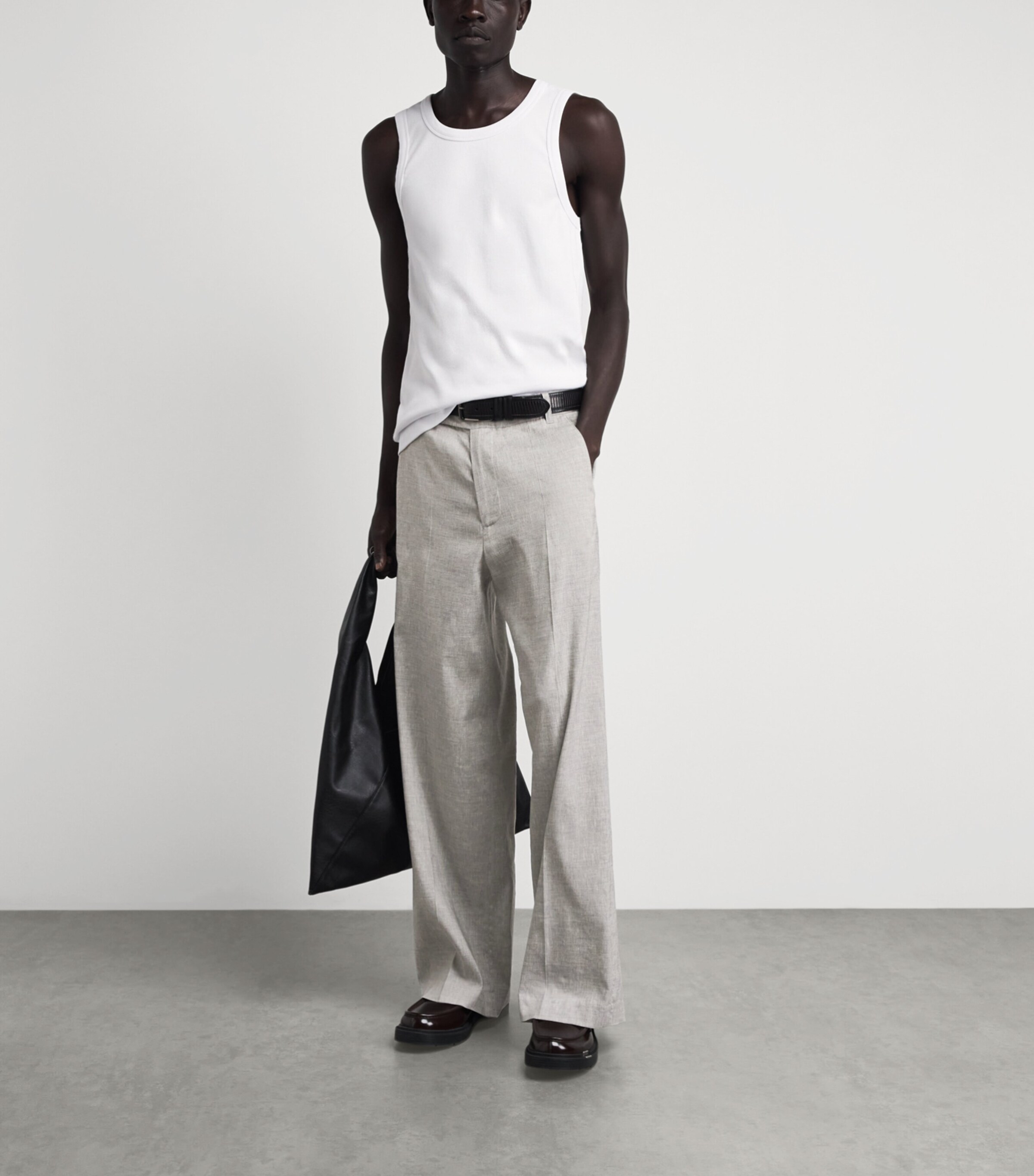 Won Hundred Mens Linen-Blend Eron Tailored Trousers Light Grey Melange Image 2