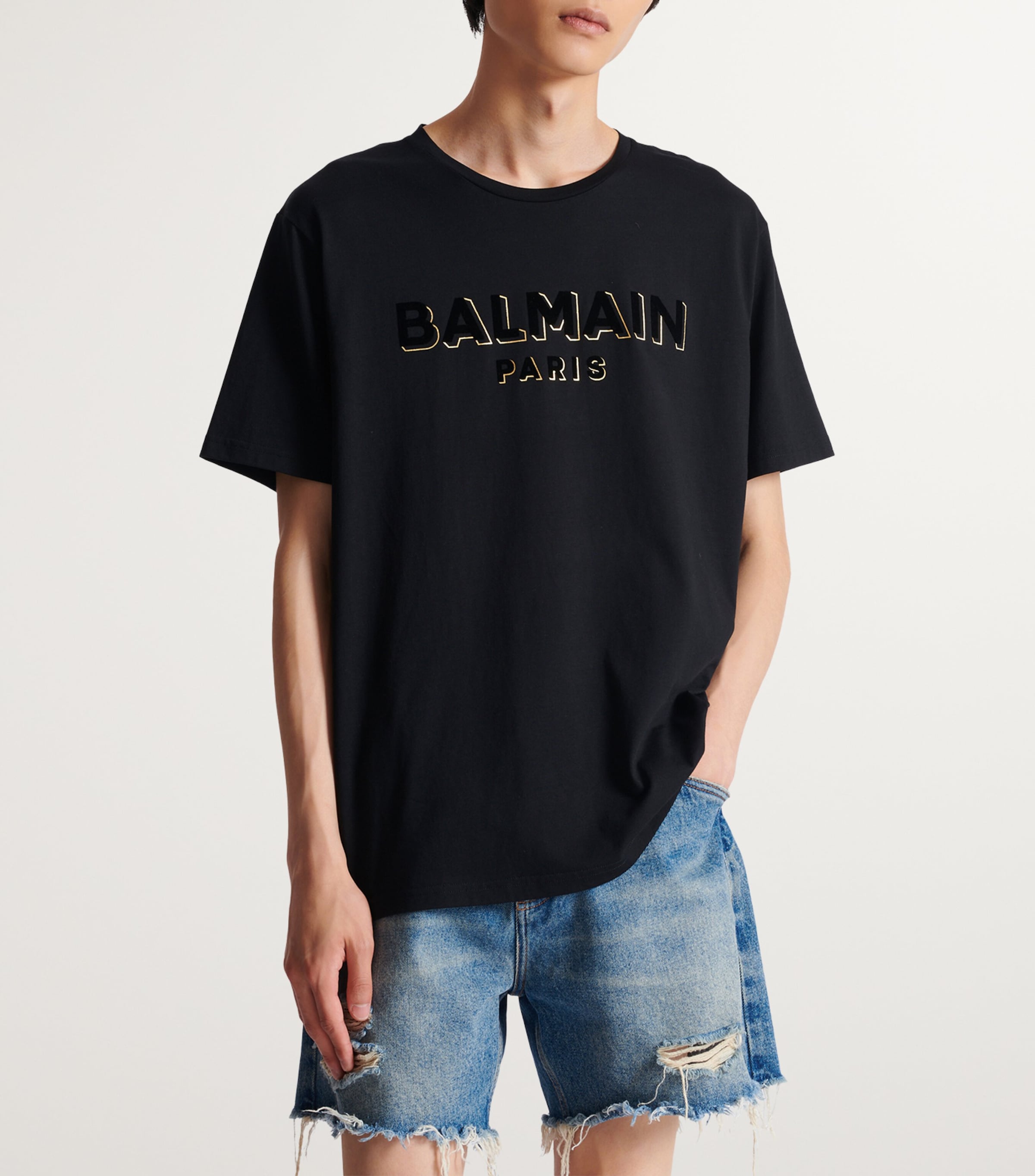 Balmain Mens Flocked Logo T-Shirt Or Image 5