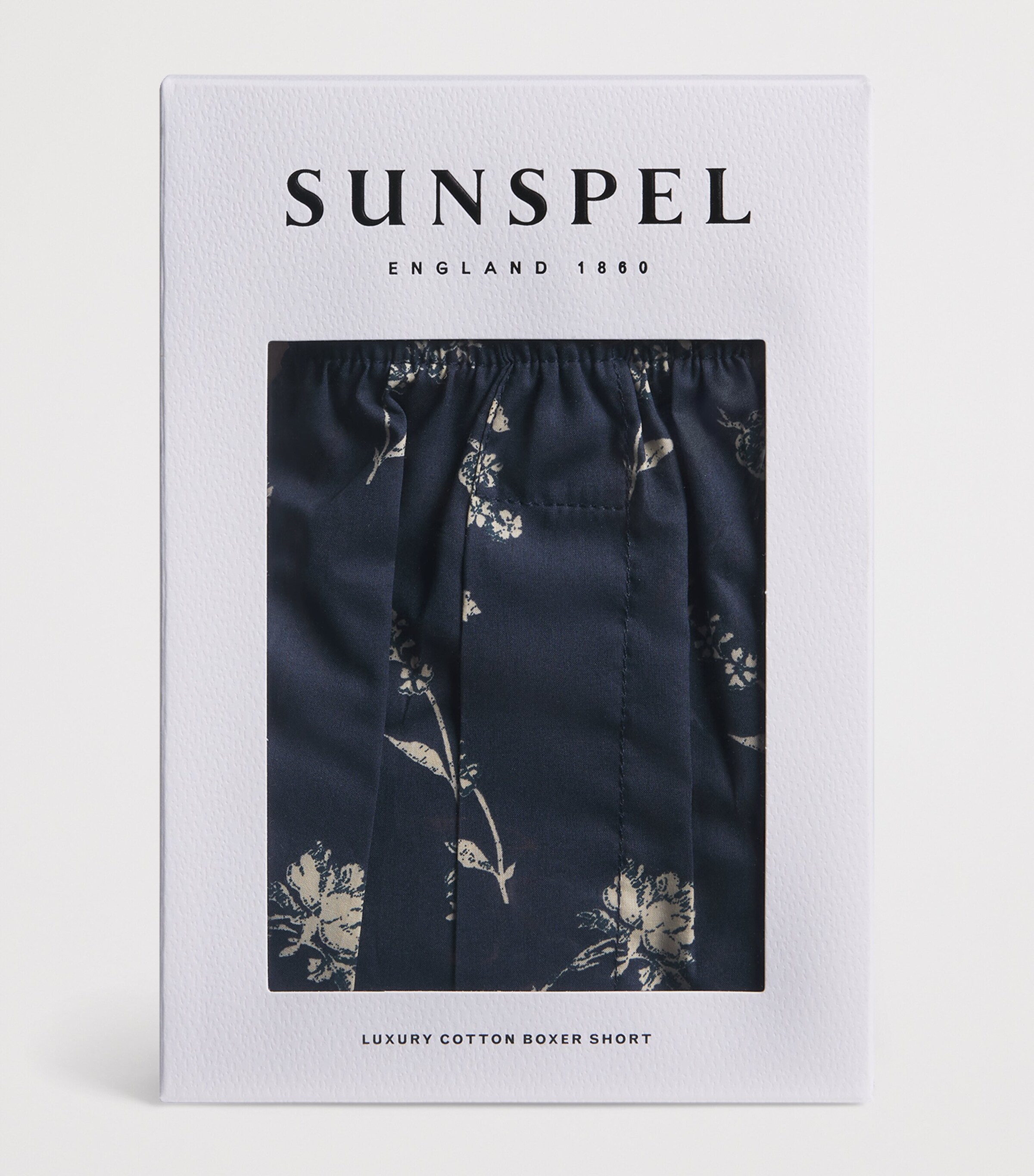 Sunspel Mens Cotton Printed Boxer Shorts Navy Sketch Flo Image 4