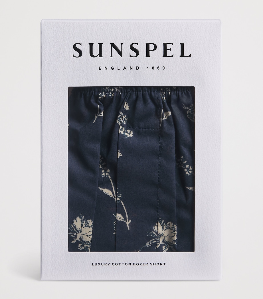 Sunspel Mens Cotton Printed Boxer Shorts Navy Sketch Flo Image 4