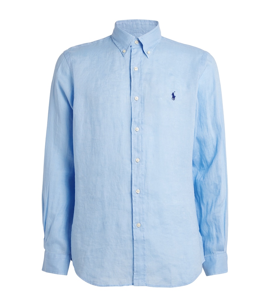 Polo Ralph Lauren Mens Linen Custom Fit Shirt Blue Image 1