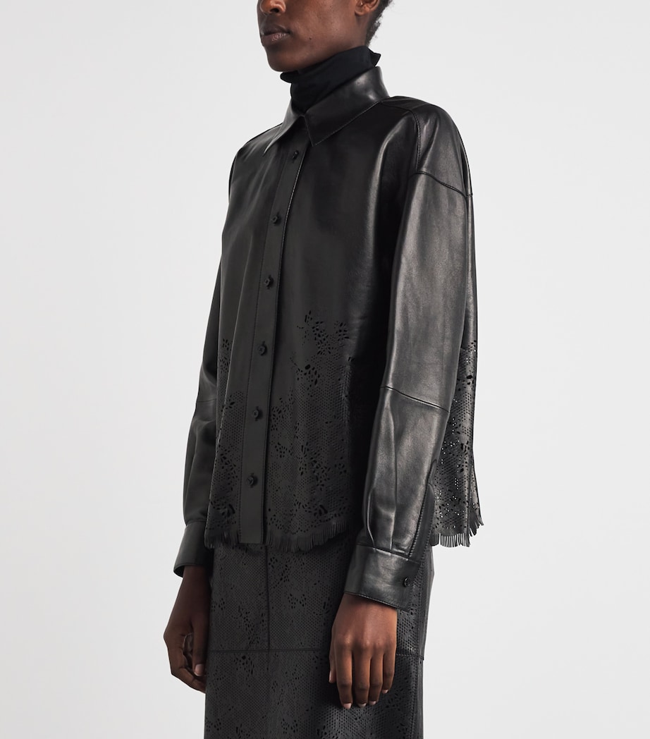 Lafayette 148 Womens Lambskin Laser-Cut Shirt Black Image 4