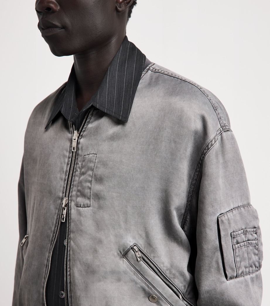 Wooyoungmi Mens Cotton Faded Logo Bomber Jacket Grey Image 3
