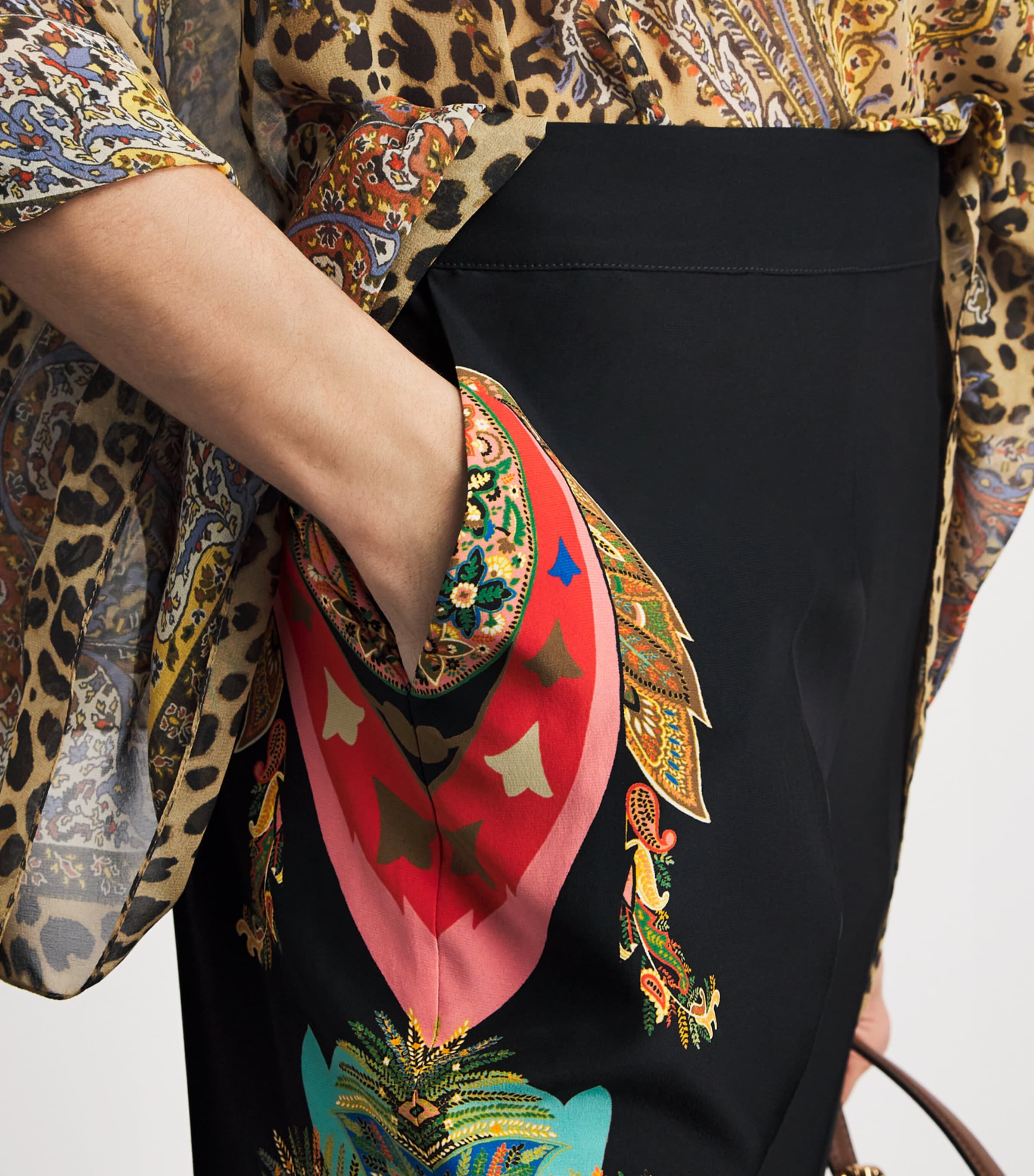 Etro Womens Silk Paisley Skinny Trousers Black Image 3