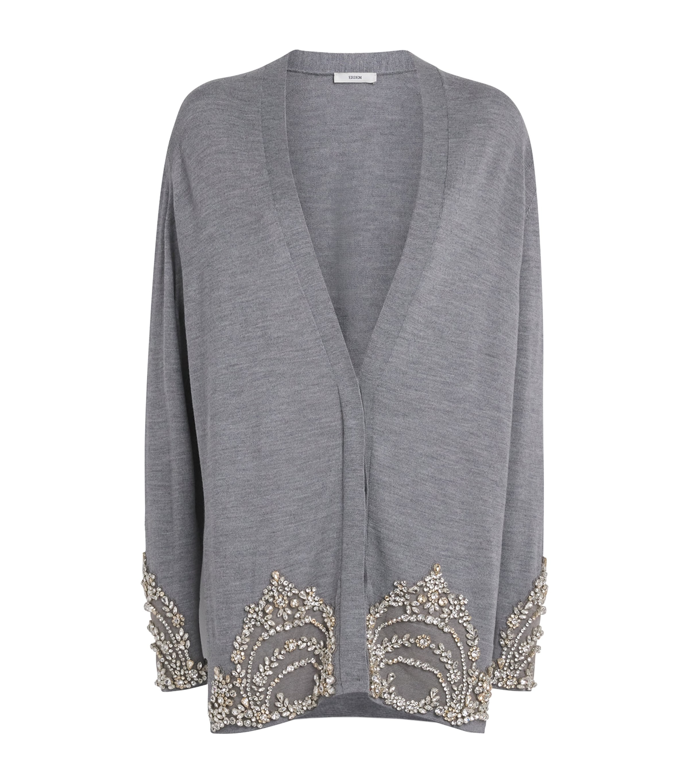 Shop Erdem Embellished Cardigan In Grey
