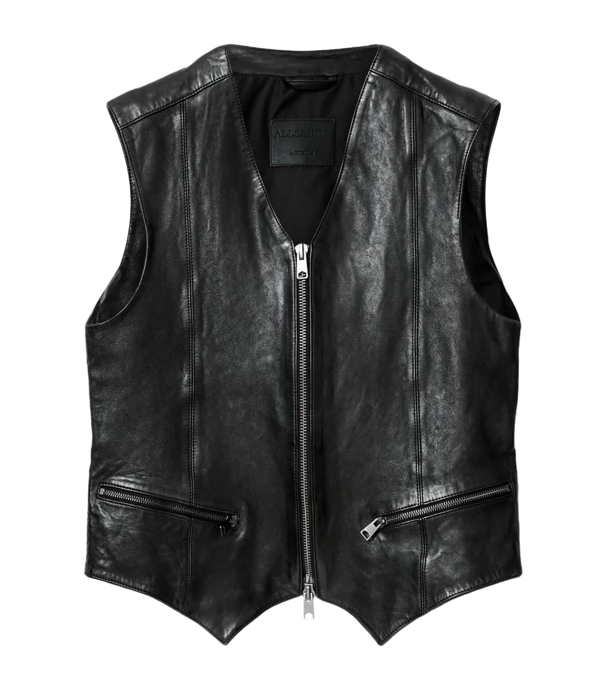AllSaints Mens Leather Davies Waistcoat Black Image 1