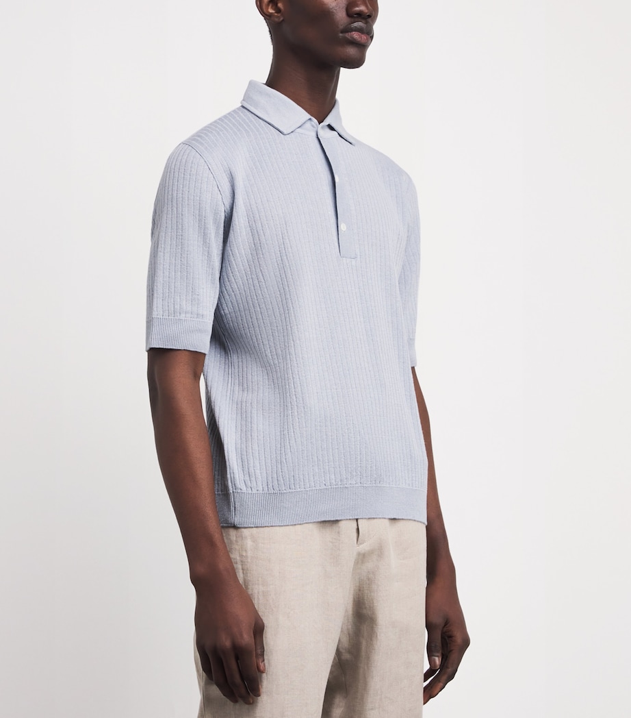 Linen-Cotton Ribbed Polo Shirt 810 LIGHT BLUE Image 3