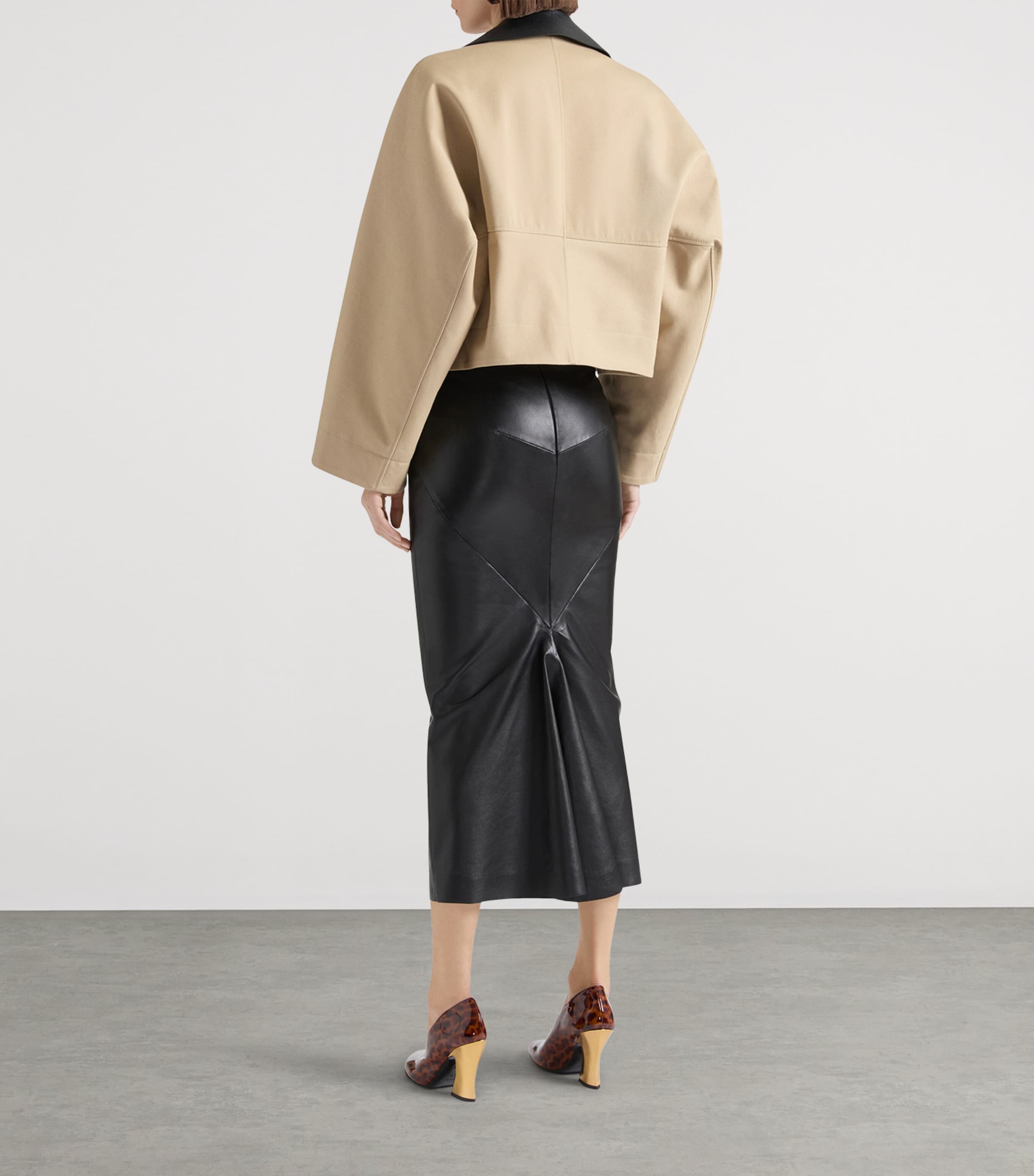 Leather-Trim Cropped Cocoon Jacket BEIGE Image 3