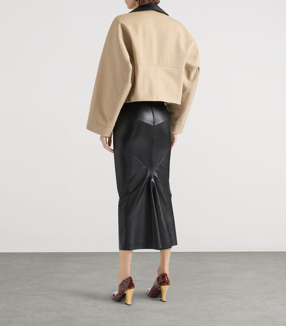 Leather-Trim Cropped Cocoon Jacket BEIGE Image 3