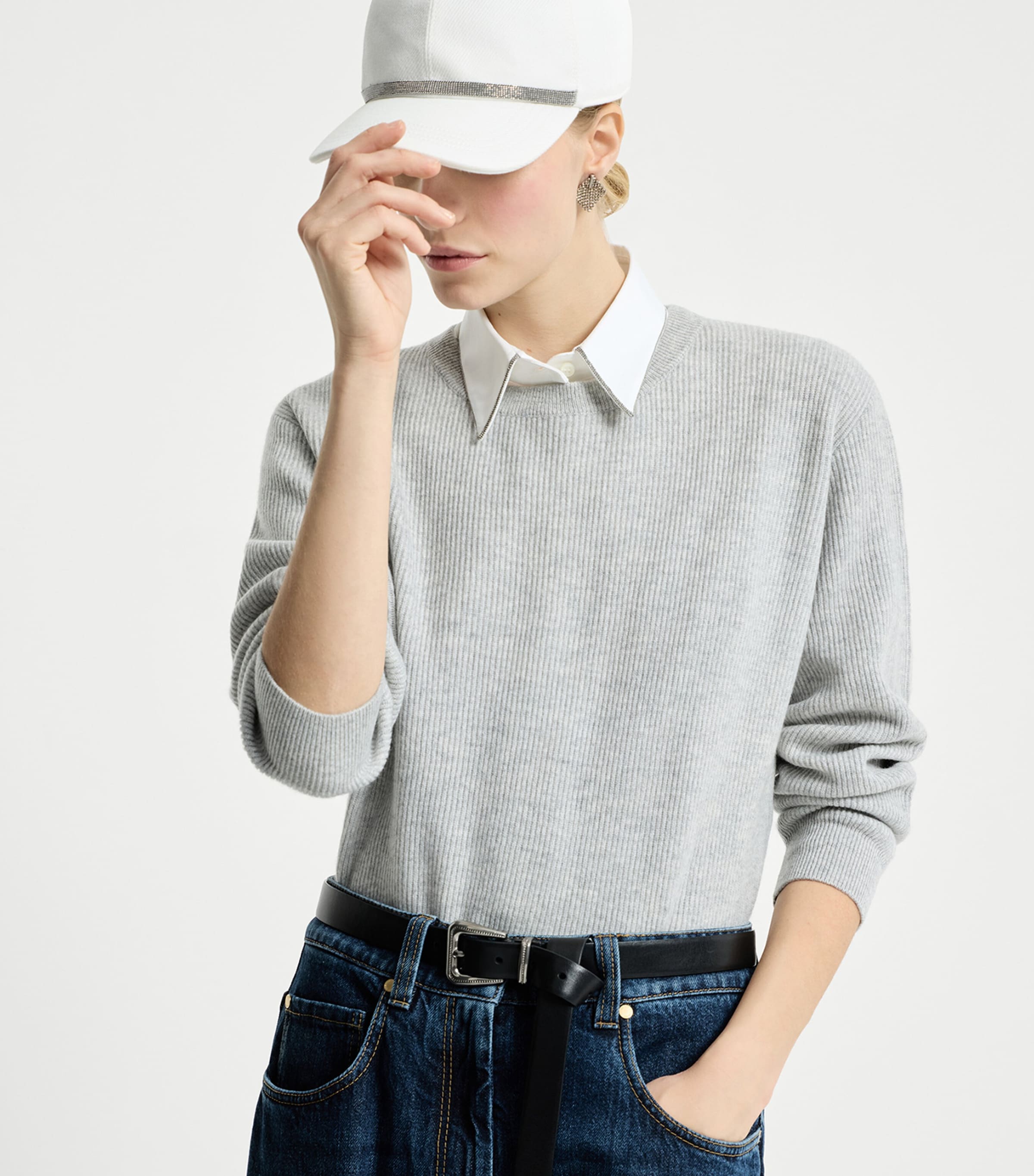 Brunello Cucinelli Womens Cashmere Ribbed Monili-Trim Sweater Image 4