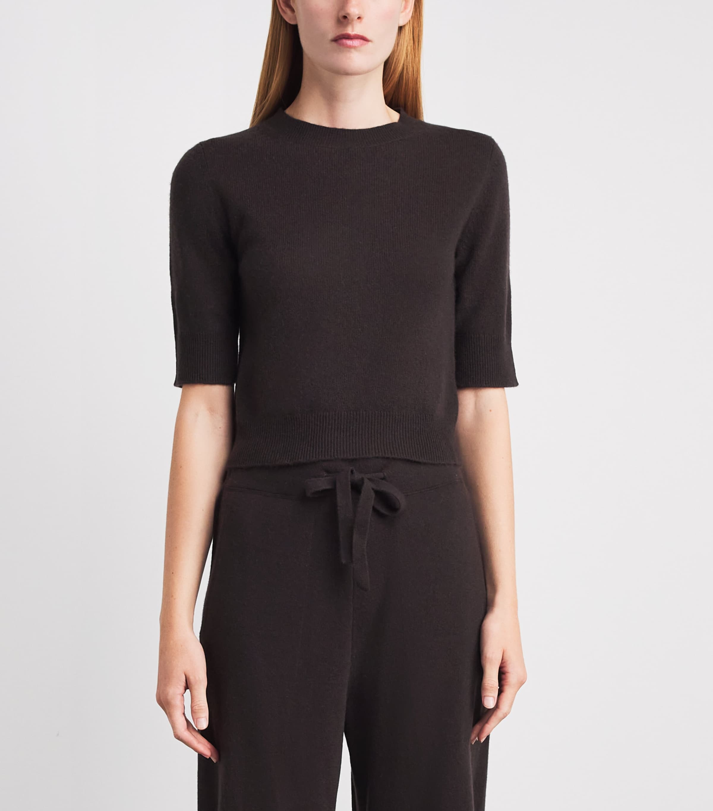 Le Kasha Womens Cashmere Short-Sleeve Chypre Sweater Prune Image 4