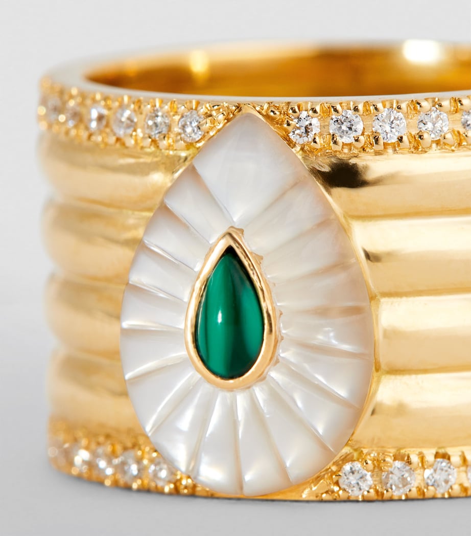 Yellow Gold, Diamond, Malachite and Pearl Bond Street Ring YELLOW GOLD Image 6