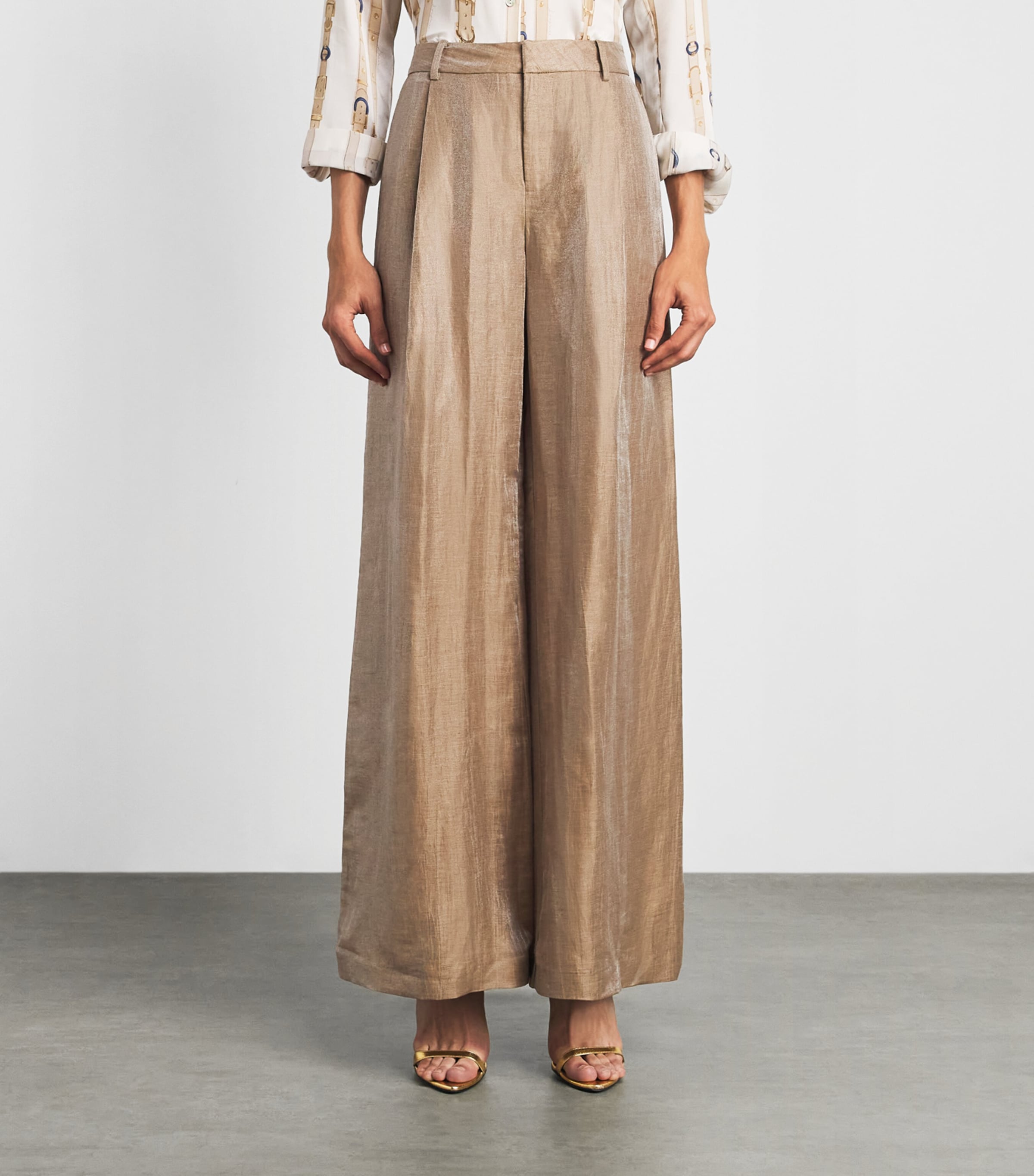 L'Agence Womens Linen-Blend Allanah Trousers Ltgd Latte/gold Image 4