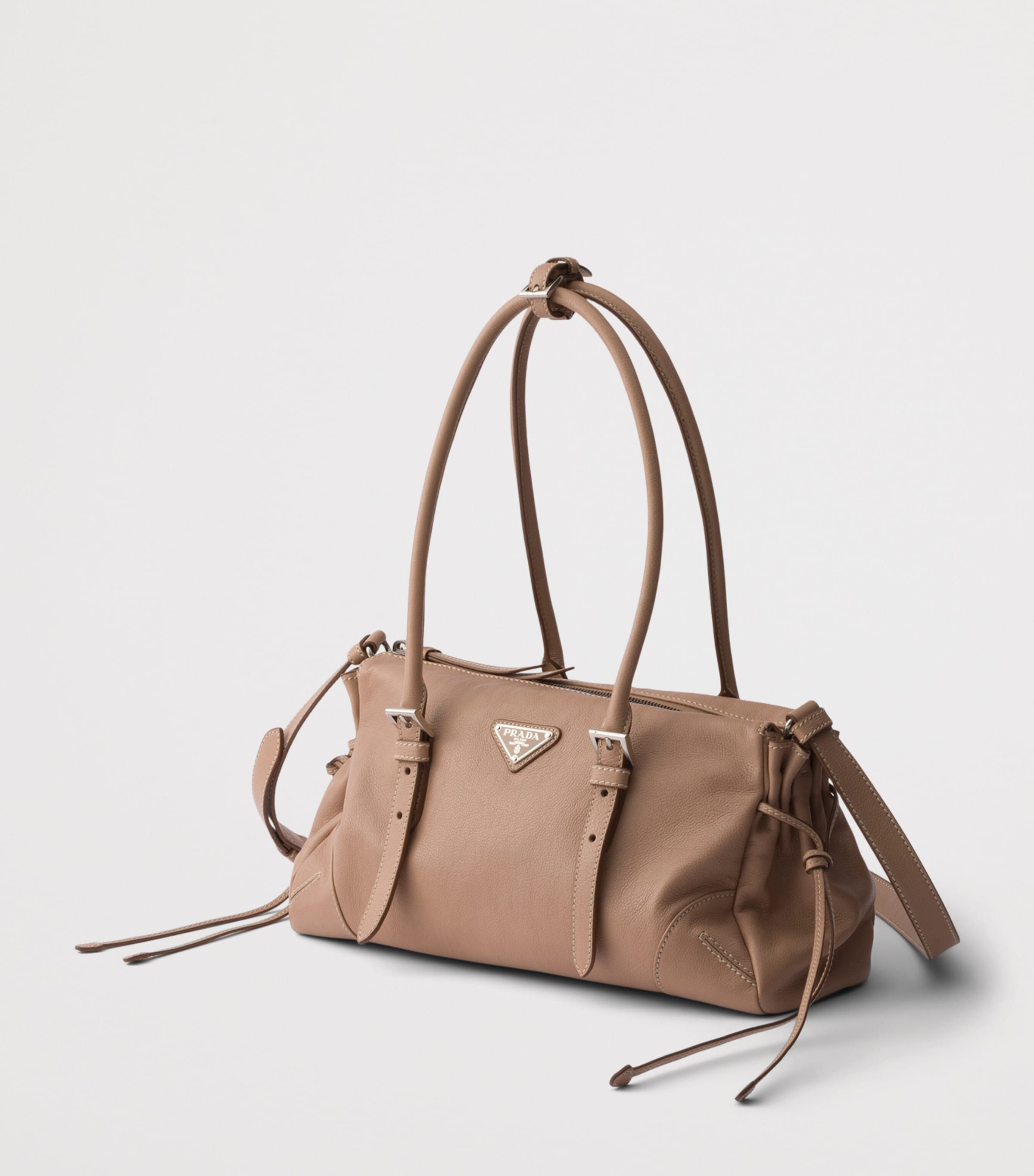 Prada Medium Leather Bonnie Top-Handle Bag Powder Image 3