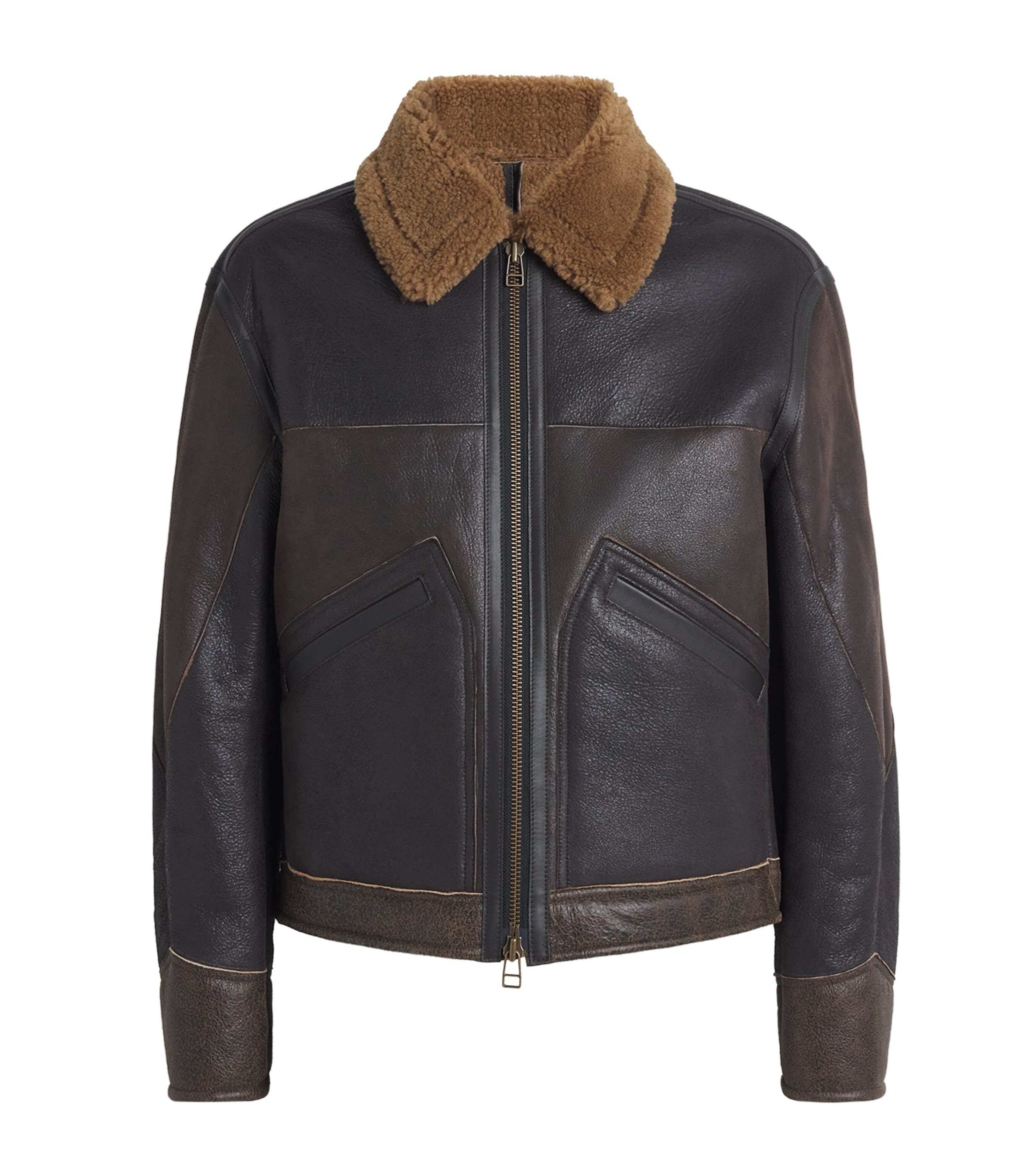 Coor Mens Shearling-Lined Leather Jacket Multi Brown Image 1