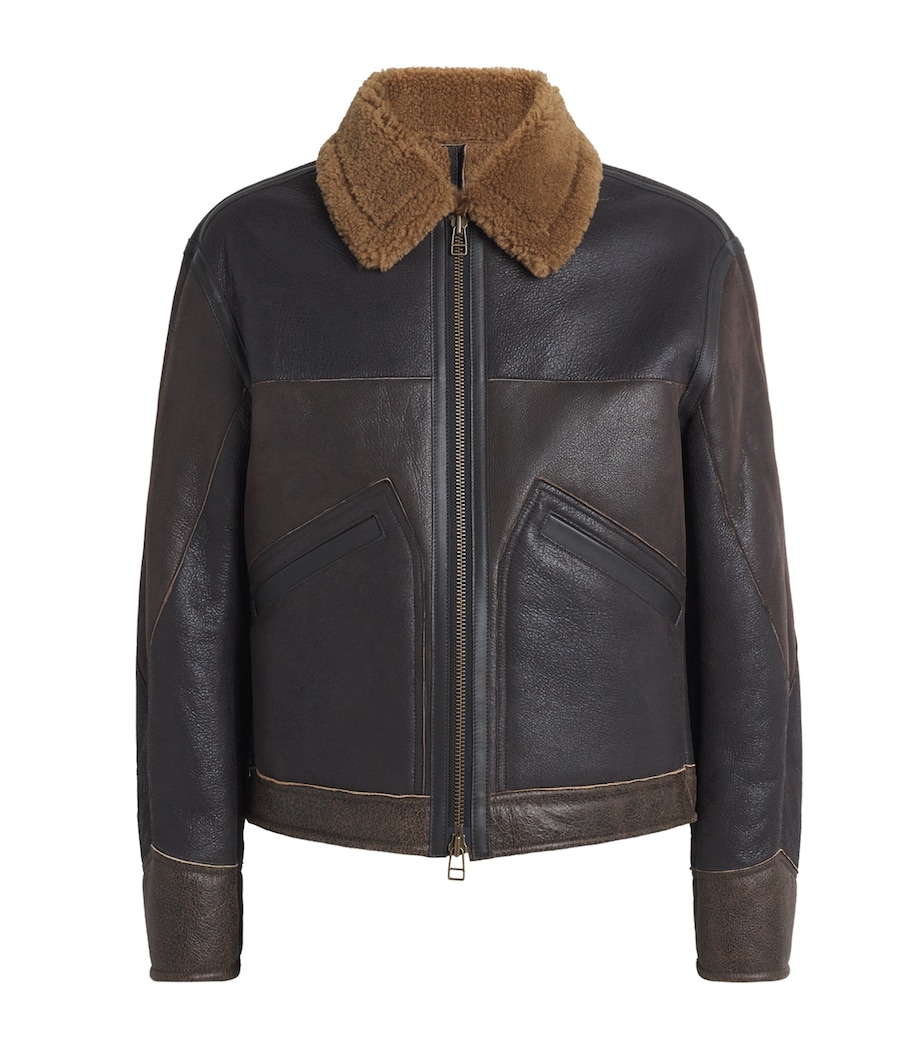 Coor Mens Shearling-Lined Leather Jacket Multi Brown Image 1