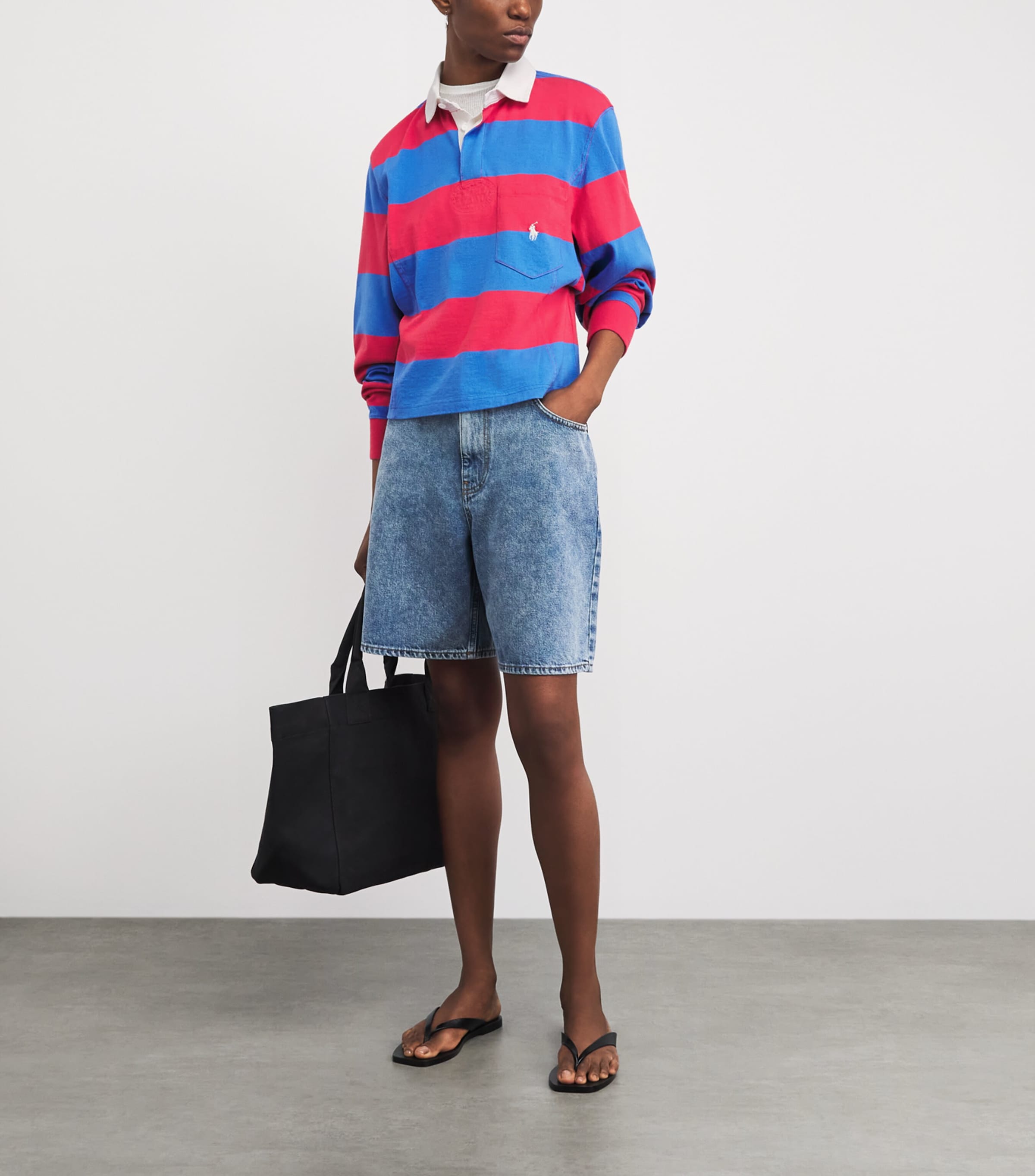 Polo Ralph Lauren Womens Cotton Stripe Rugby Shirt Sunset Rd/grnwch Blu Image 2