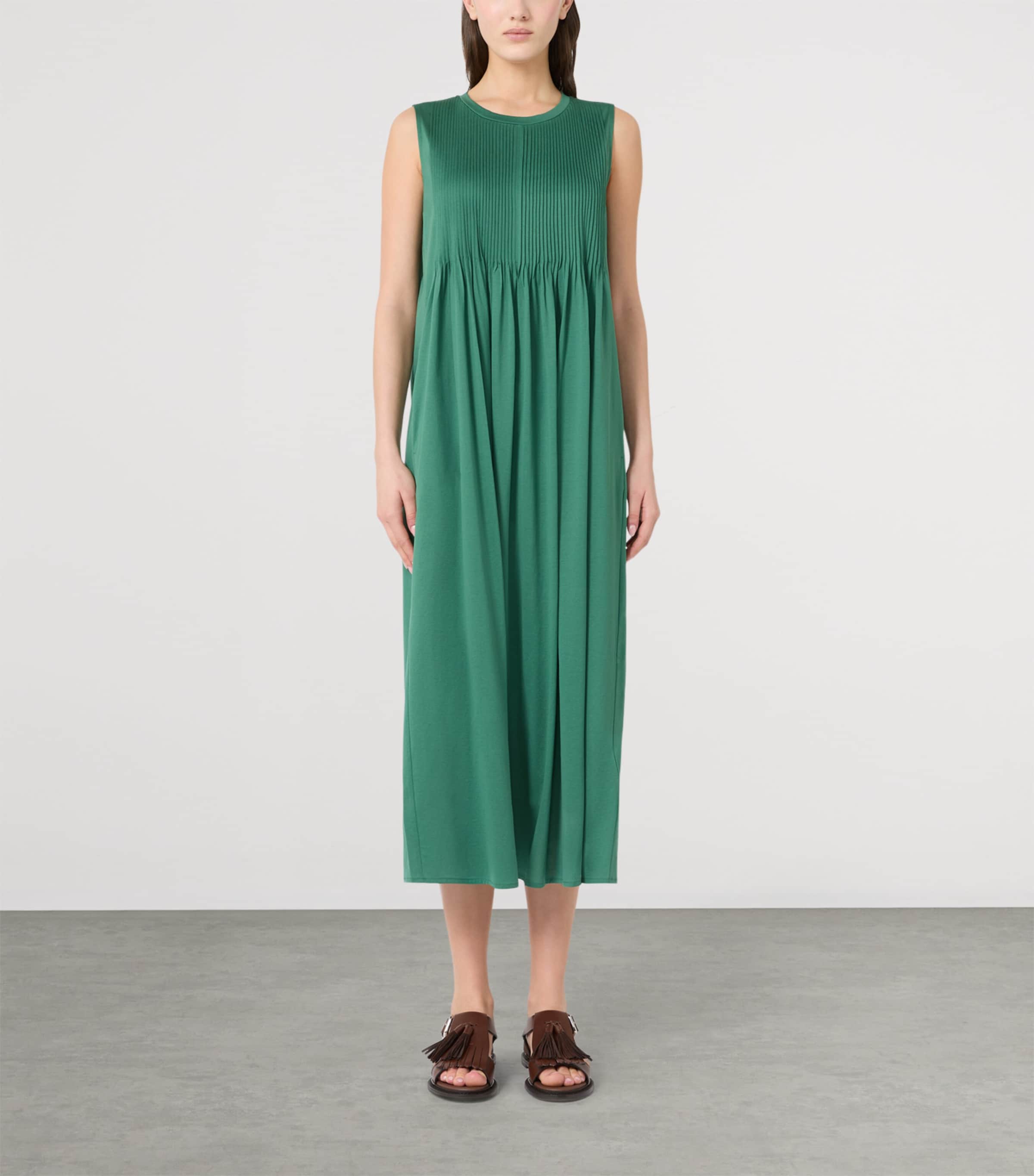 Weekend Max Mara Womens Cotton Pleated Midi Dress Green Image 2