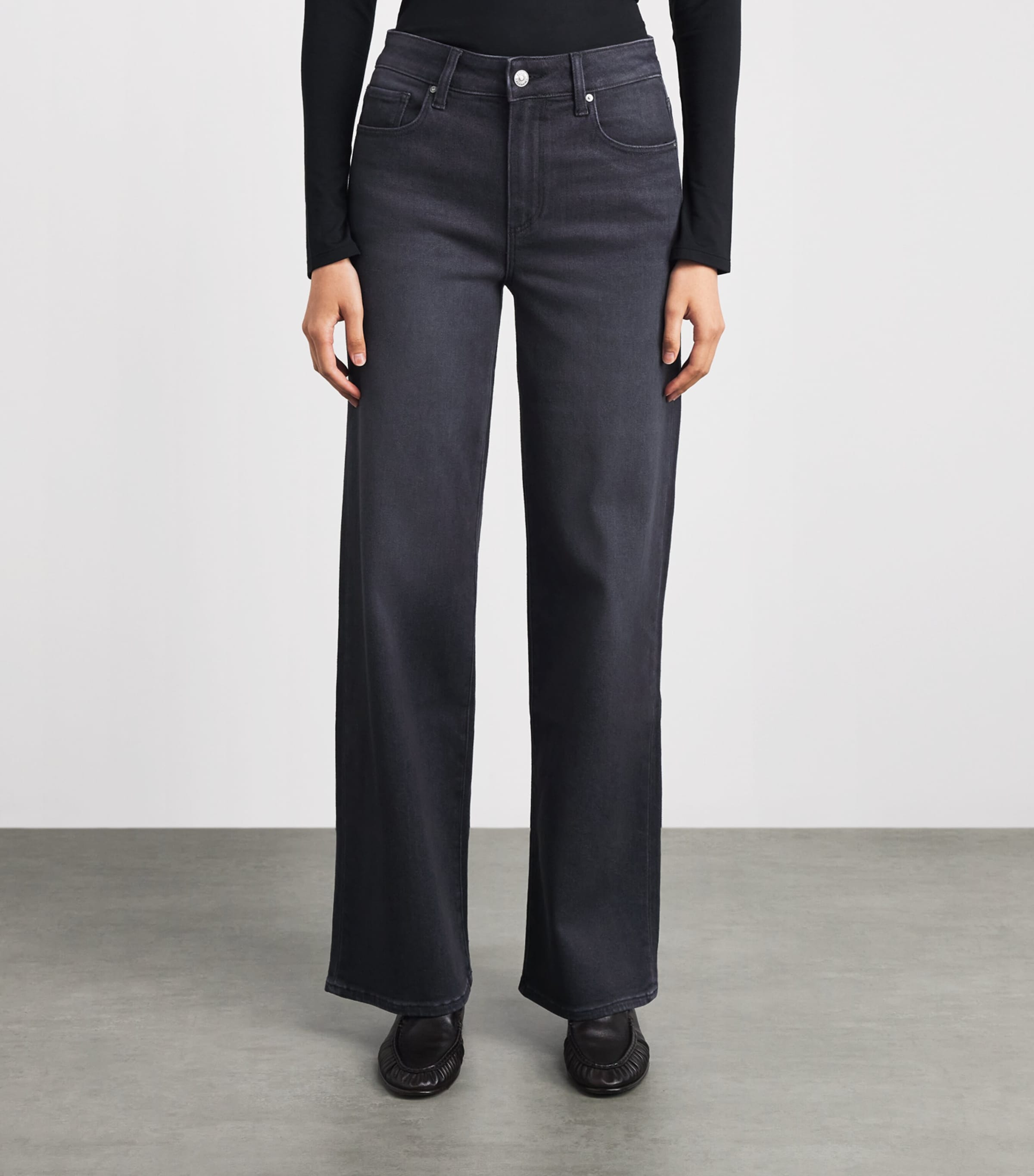 PAIGE Womens Tatum Wide-Leg Jeans Ink Black Image 4