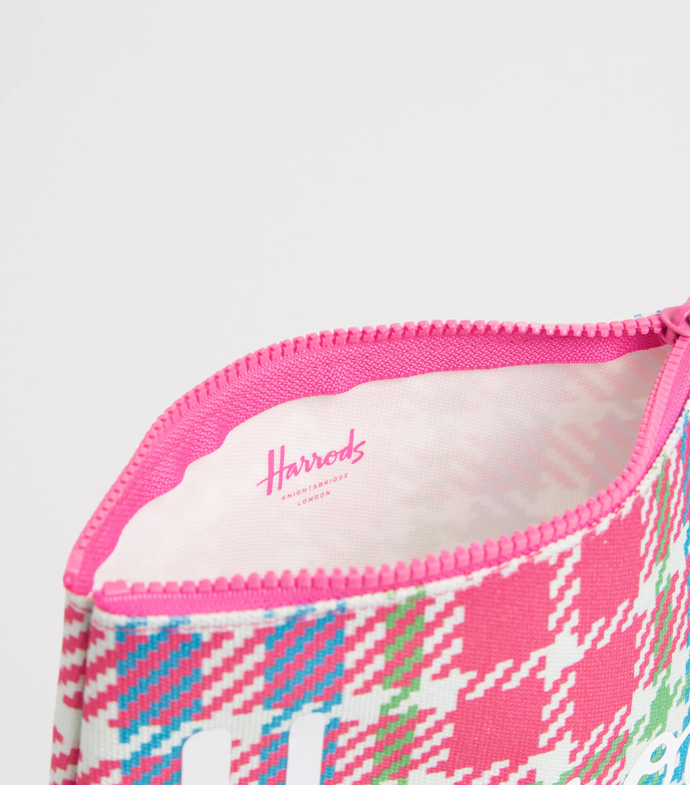 Harrods Small Cotton Tartan Logo Cosmetic Bag Image 2