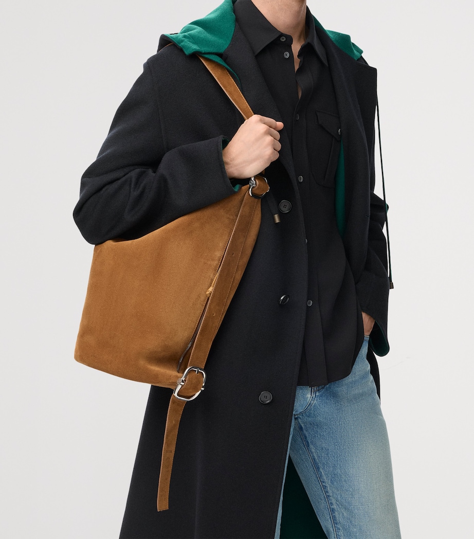 Medium Suede Loop Bucket Bag TOBACCO Image 9
