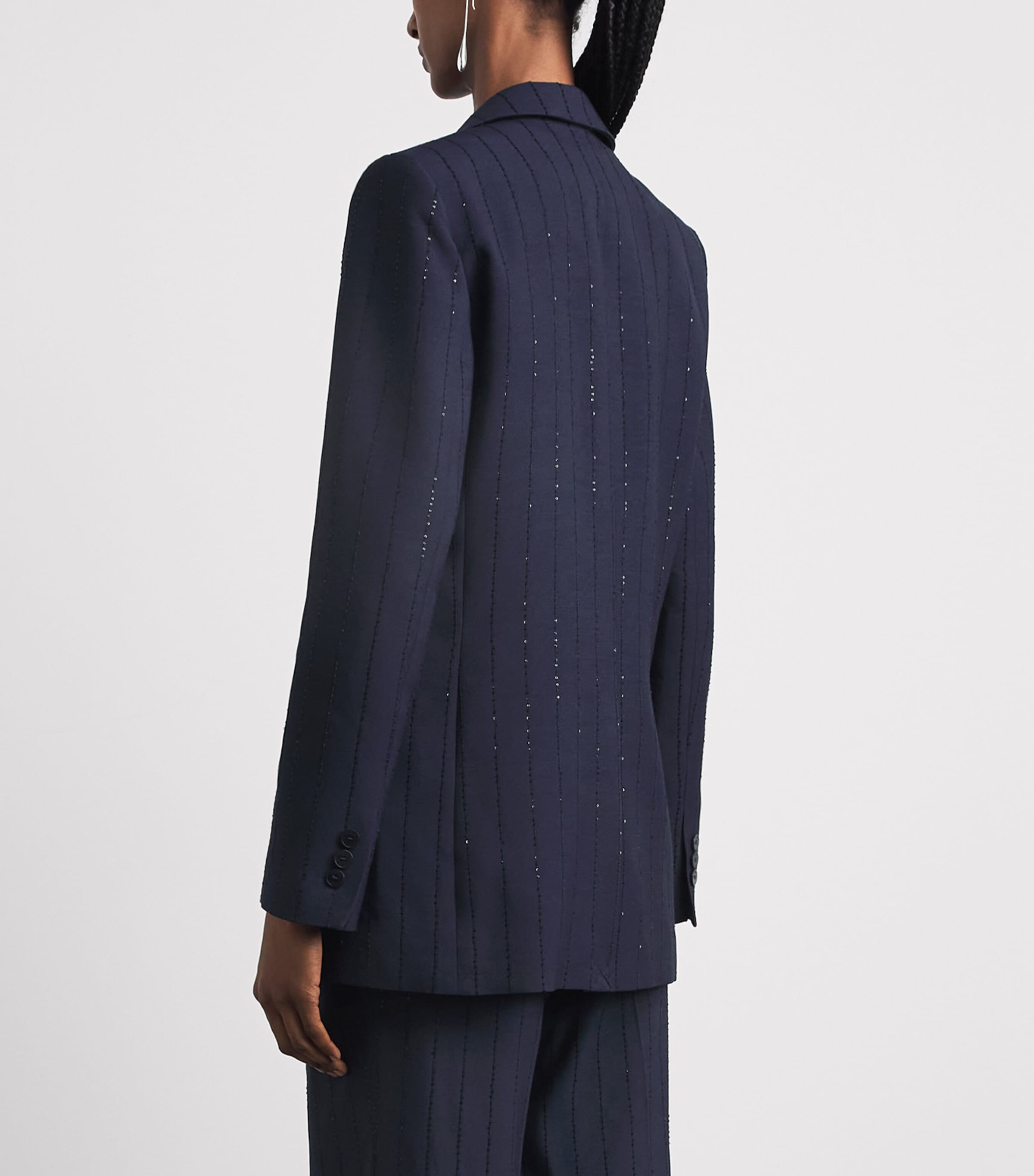 Sandro Paris Womens Embellished Stripe Blazer Dark Navy Image 5