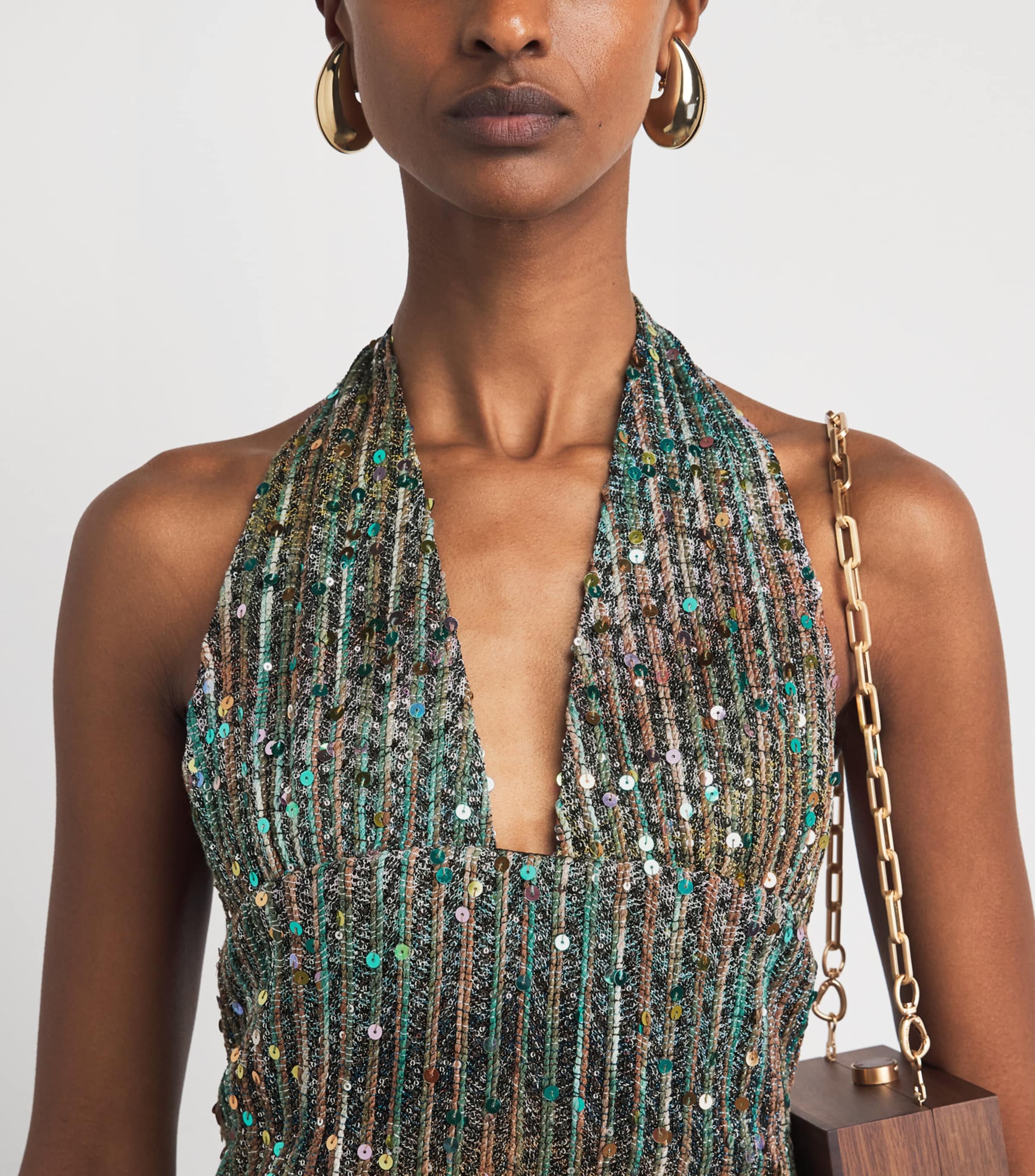 Missoni Womens Metallic Halterneck Mini Dress Smsntmlt Brwn Bl Wht Image 3