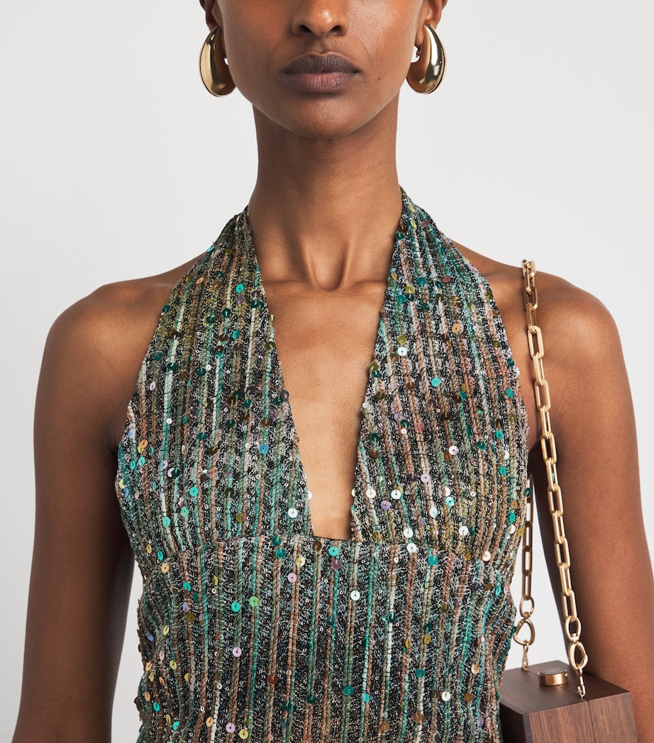 Missoni Womens Metallic Halterneck Mini Dress Smsntmlt Brwn Bl Wht Image 3