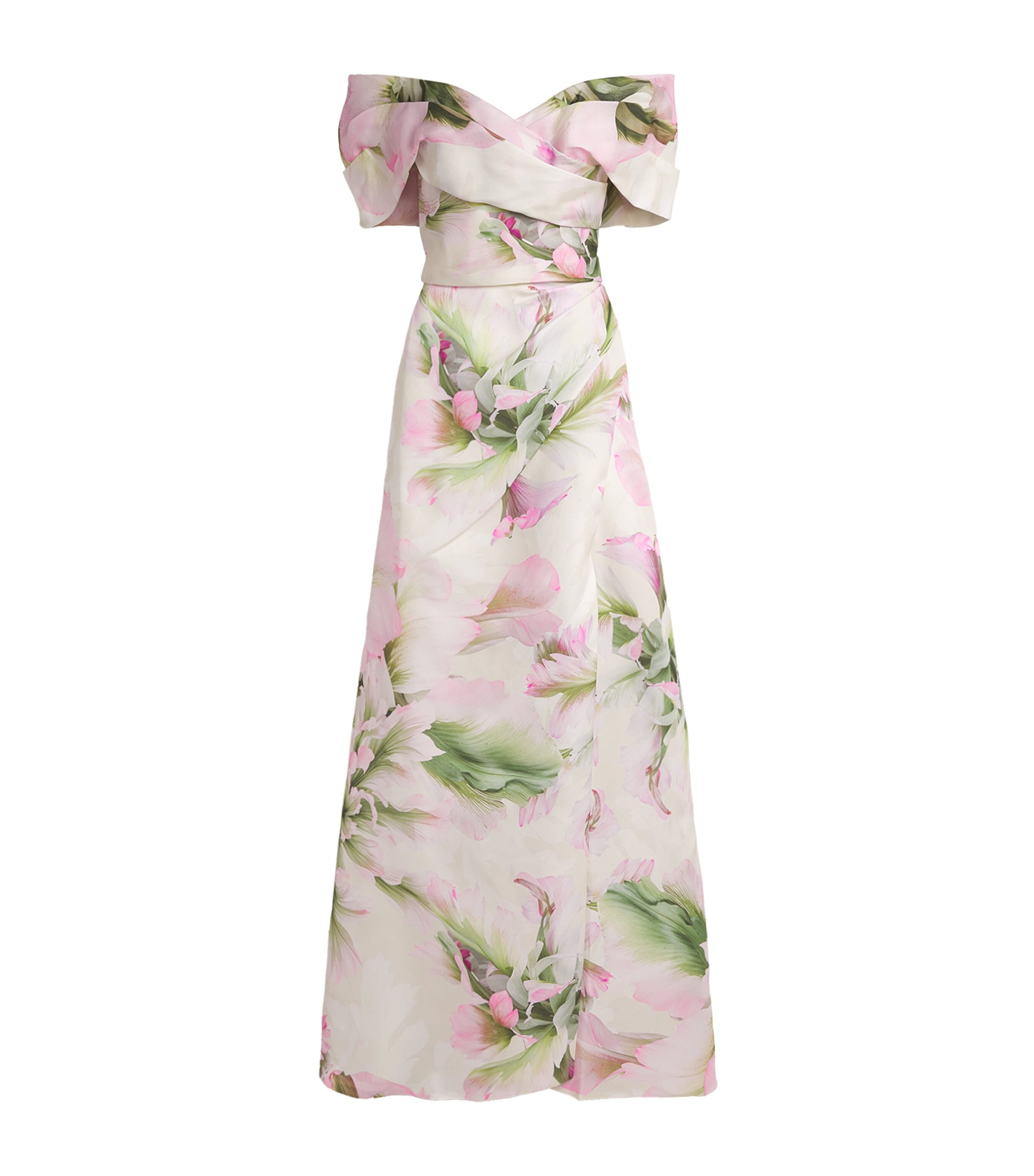 Monique Lhuillier Womens Asymmetric Off-The-Shoulder Gown Carnation Multi Image 1