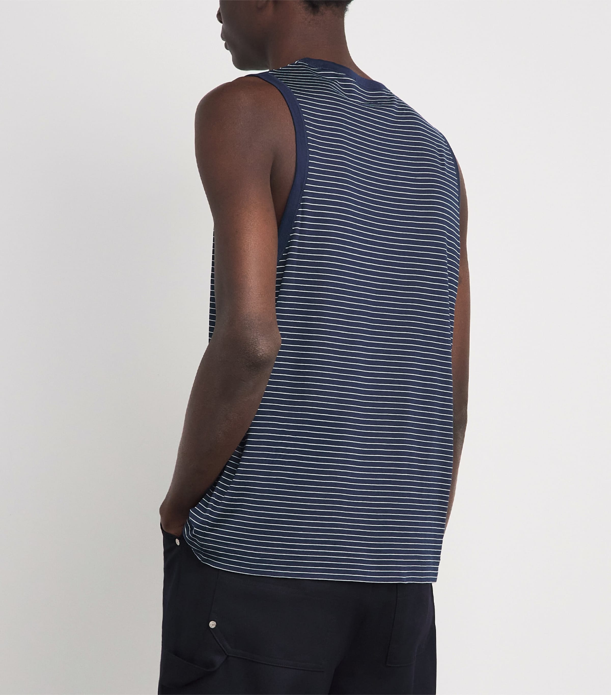 AMI Paris Mens Cotton Stripe Ami de Coeur Tank Top Encre/blanc Image 5