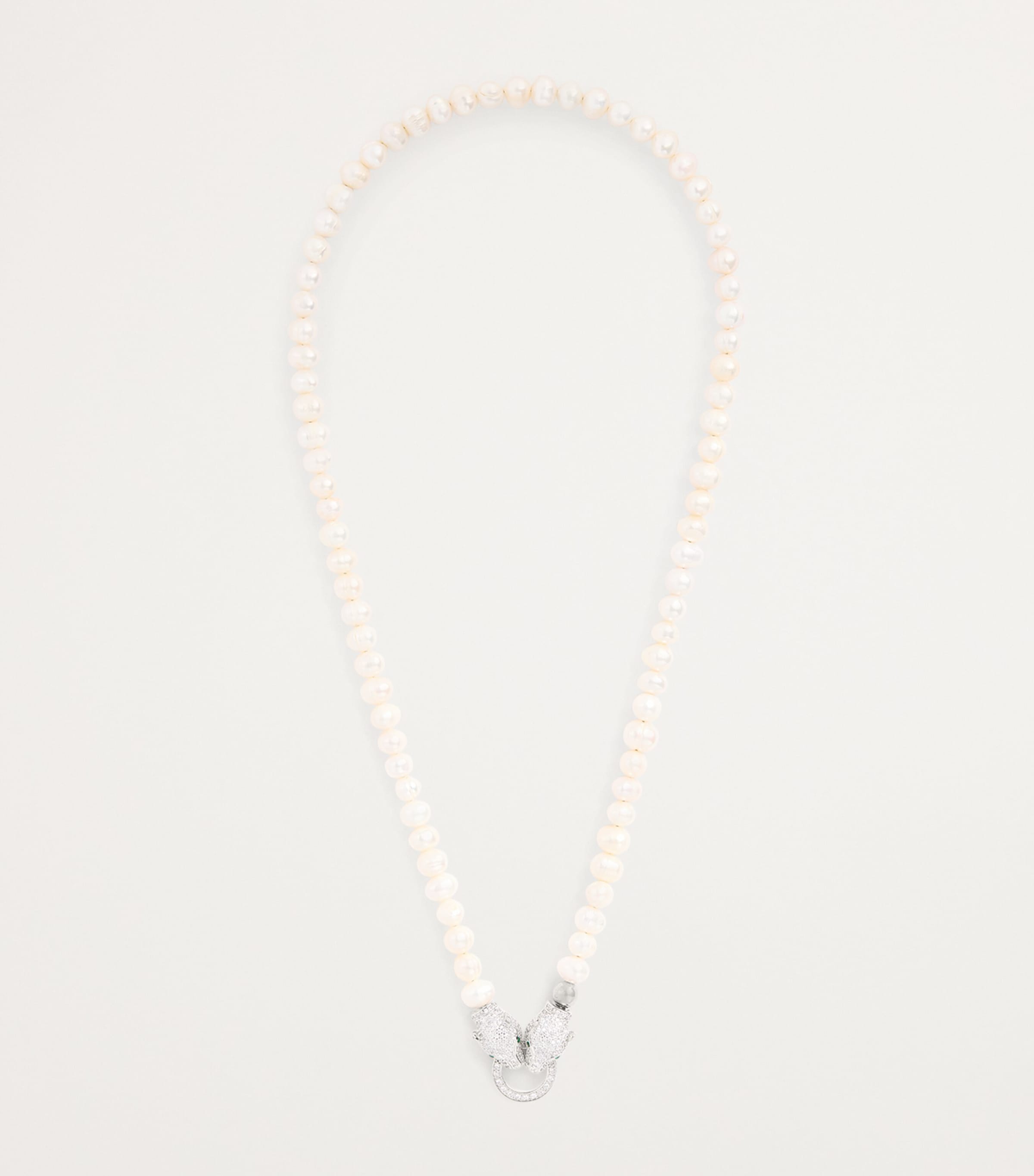 Pearl Panther Head Necklace WHITE/SILVER Image 3
