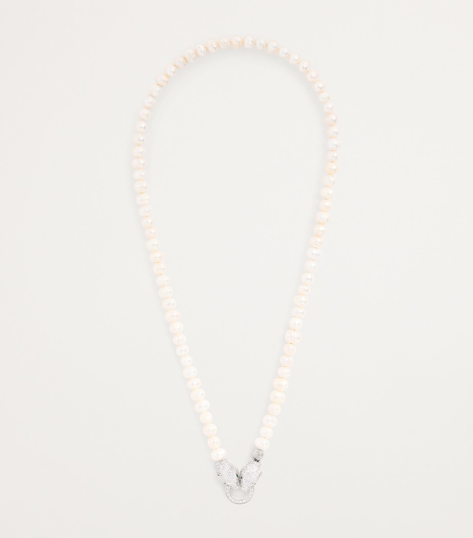 Pearl Panther Head Necklace WHITE/SILVER Image 3