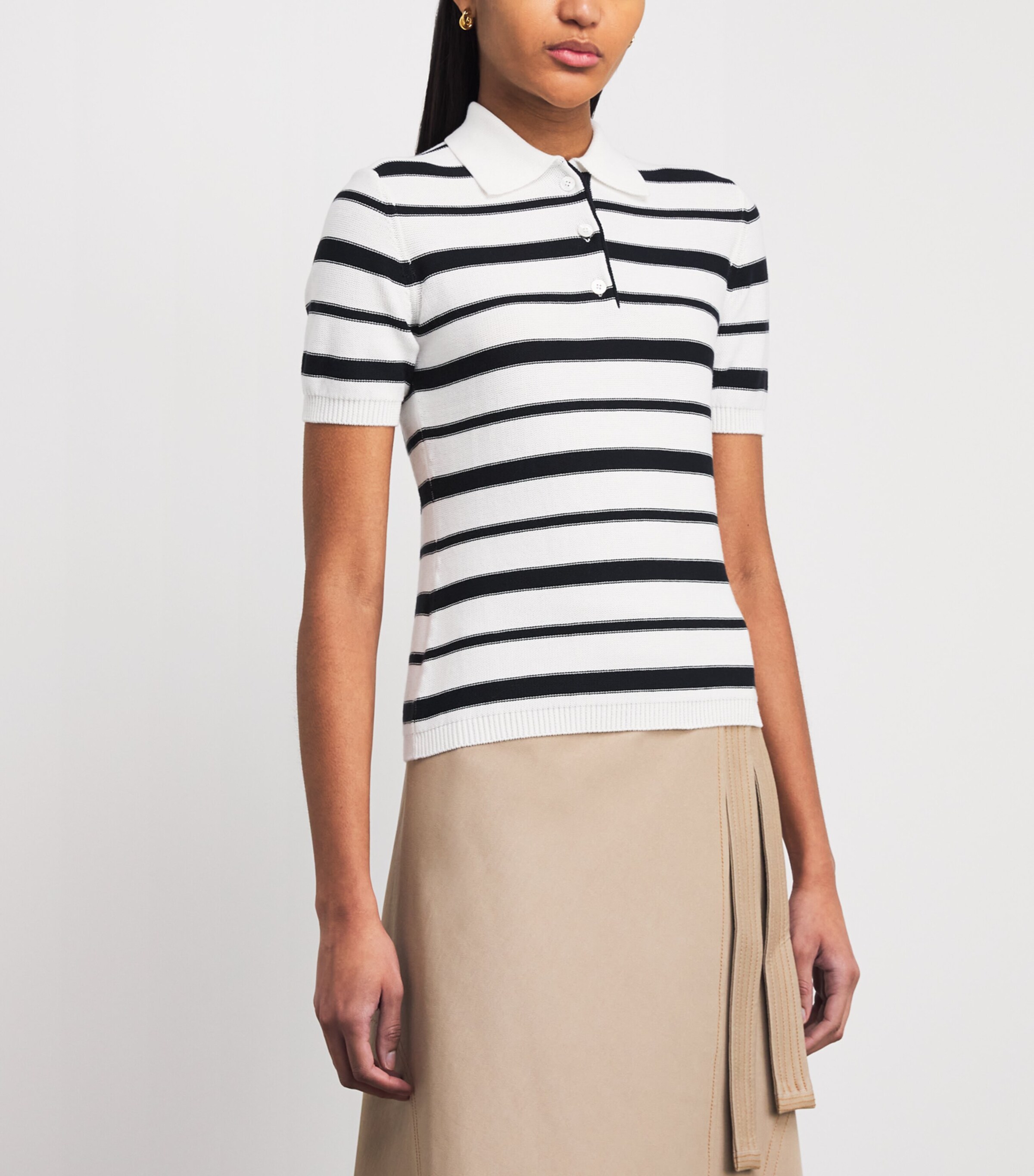 MM Womens Cotton Stripe Polo Shirt Optical White Image 4