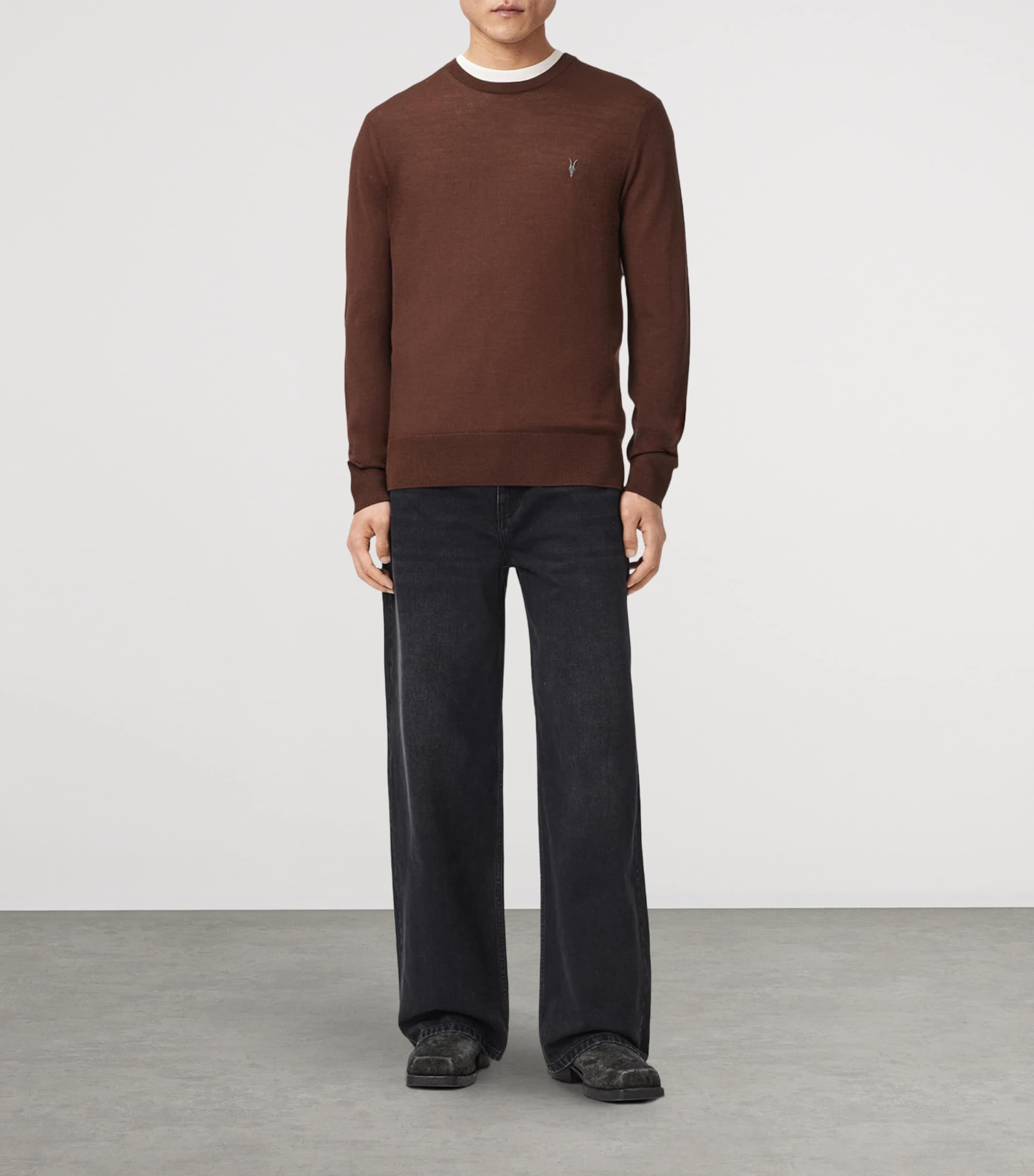 AllSaints Mens Merino Wool Mode Sweater Hot Choc Brown Image 2